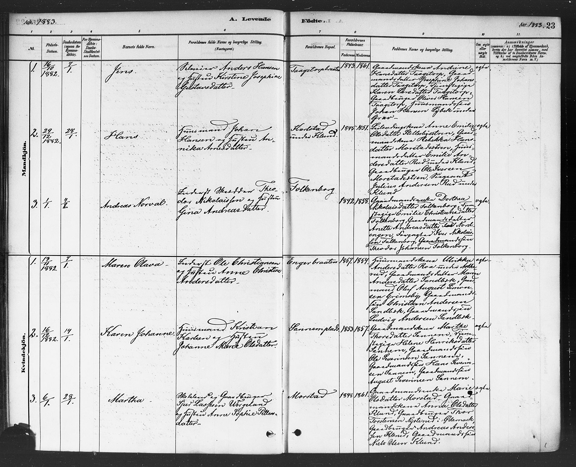 Rødenes prestekontor Kirkebøker, SAO/A-2005/F/Fa/L0009: Parish register (official) no. I 9, 1880-1889, p. 23