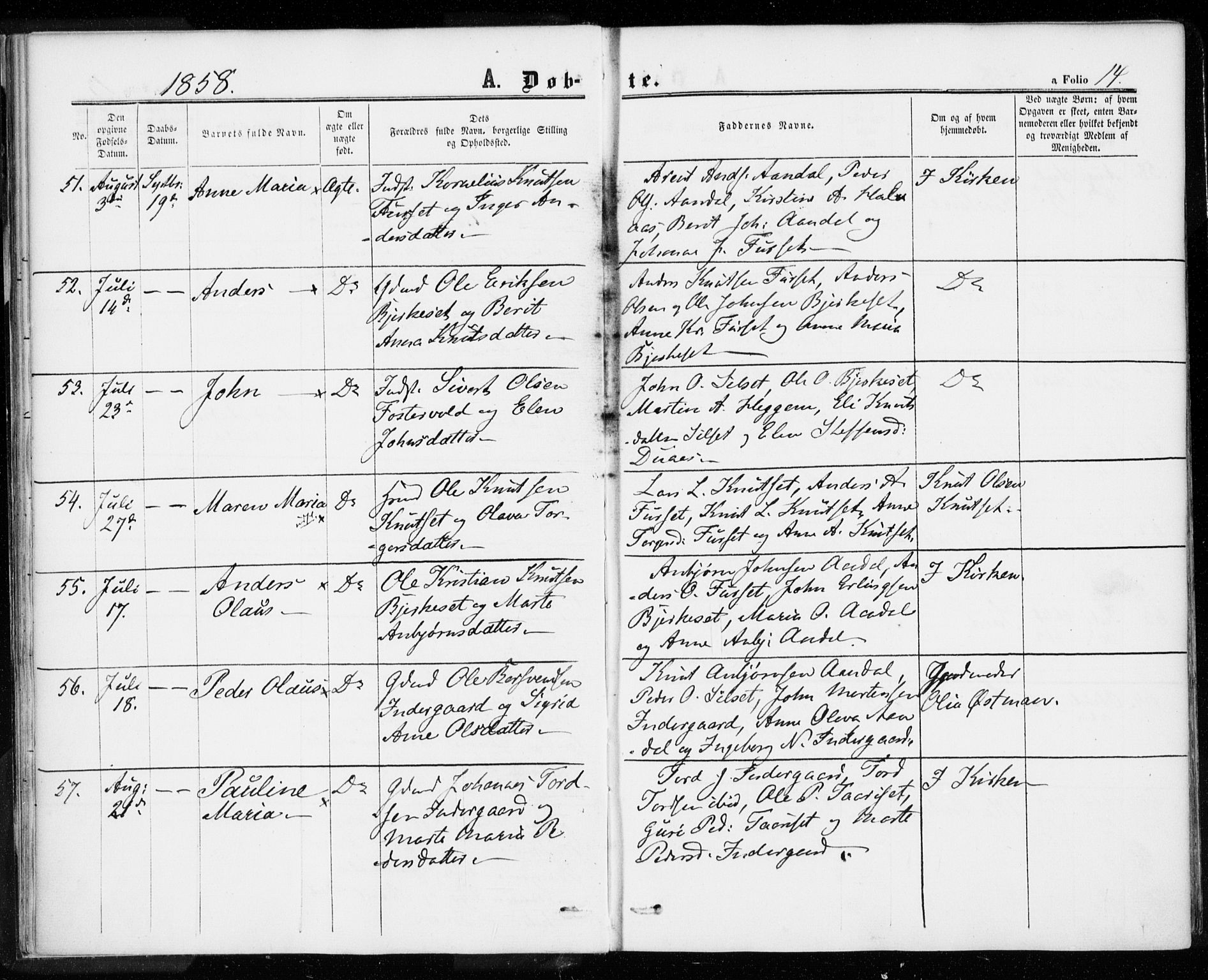 Ministerialprotokoller, klokkerbøker og fødselsregistre - Møre og Romsdal, AV/SAT-A-1454/584/L0965: Parish register (official) no. 584A05, 1857-1868, p. 14