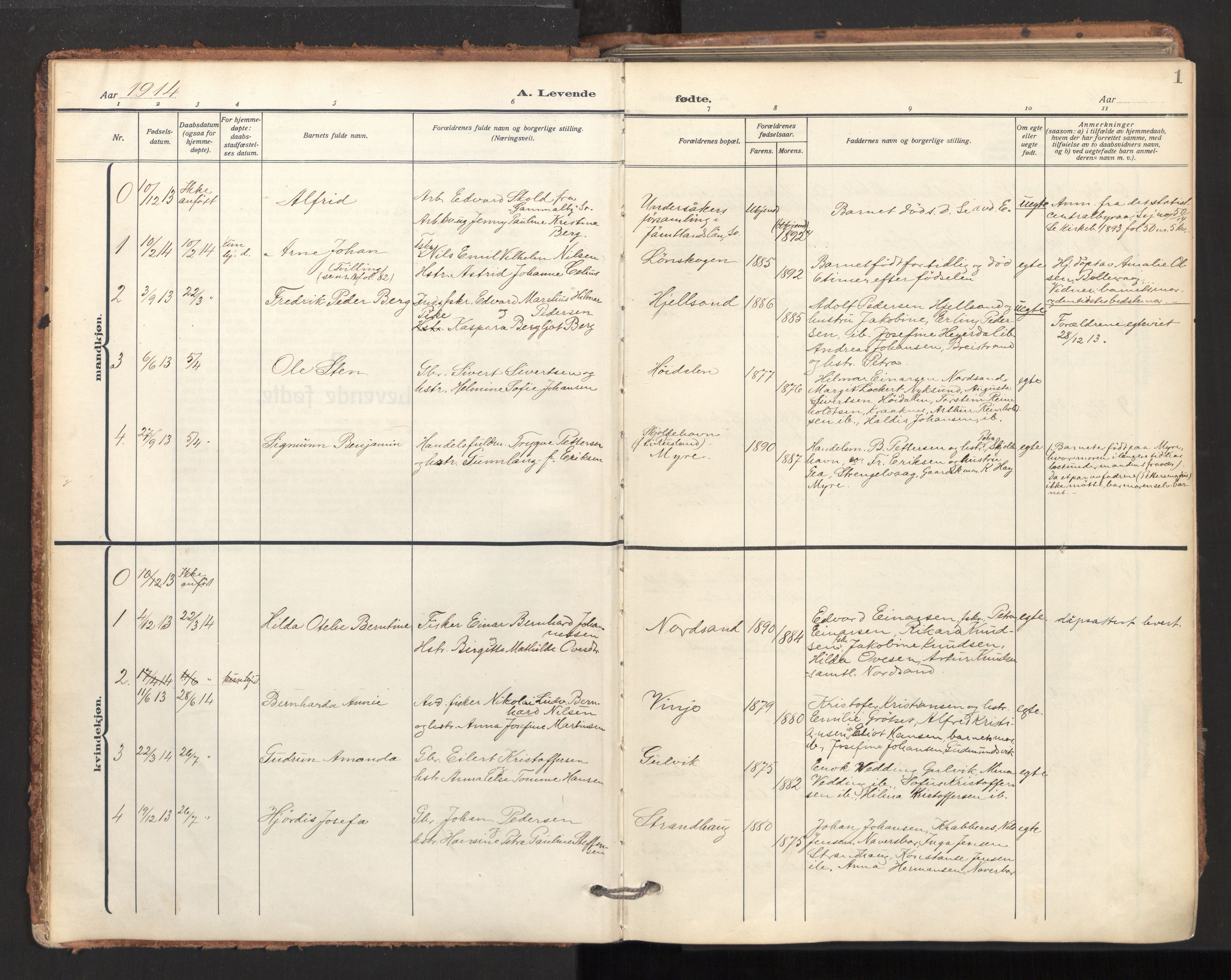 Ministerialprotokoller, klokkerbøker og fødselsregistre - Nordland, SAT/A-1459/893/L1343: Parish register (official) no. 893A15, 1914-1928, p. 1