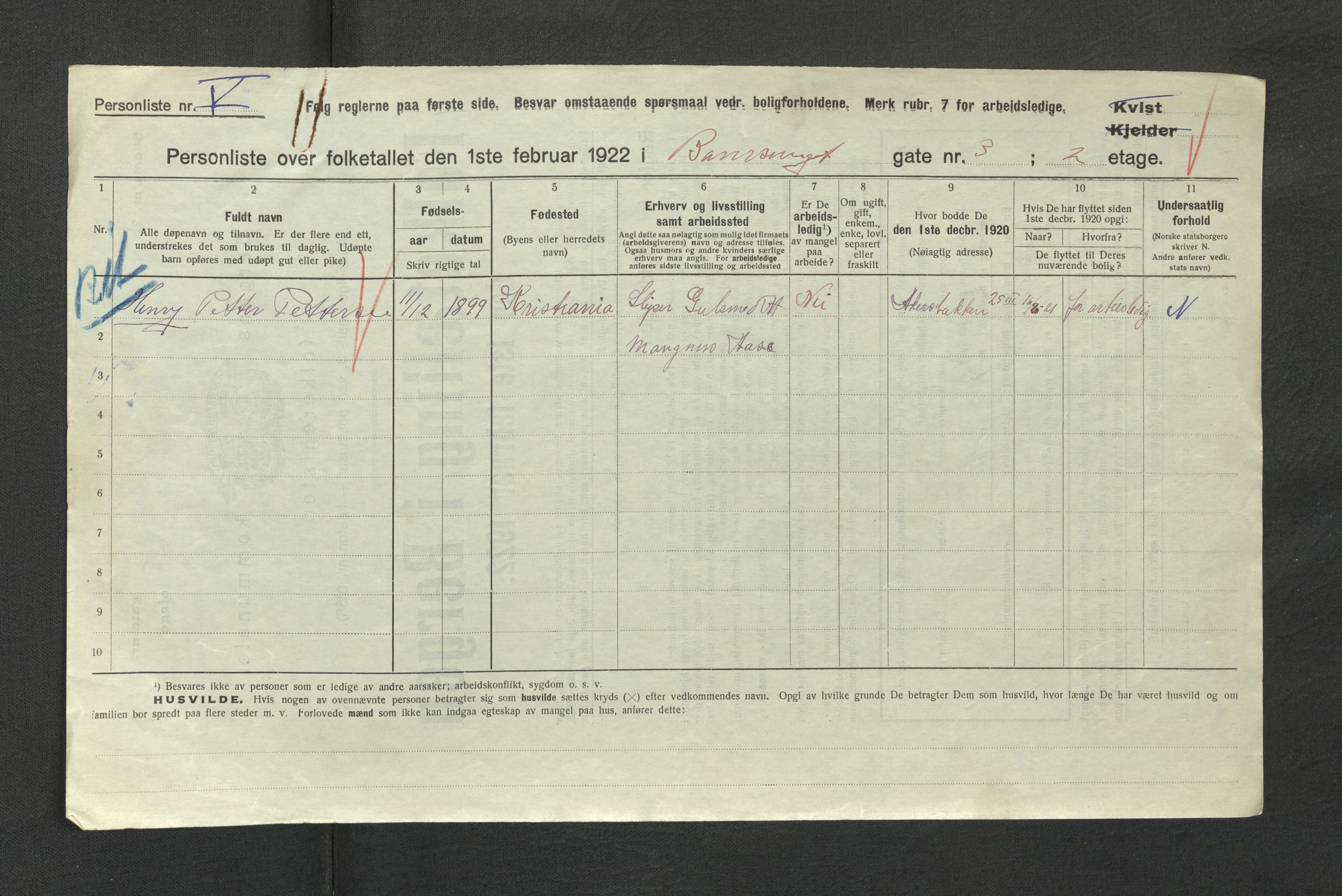 SAB, Municipal Census 1922 for Bergen, 1922, p. 1999
