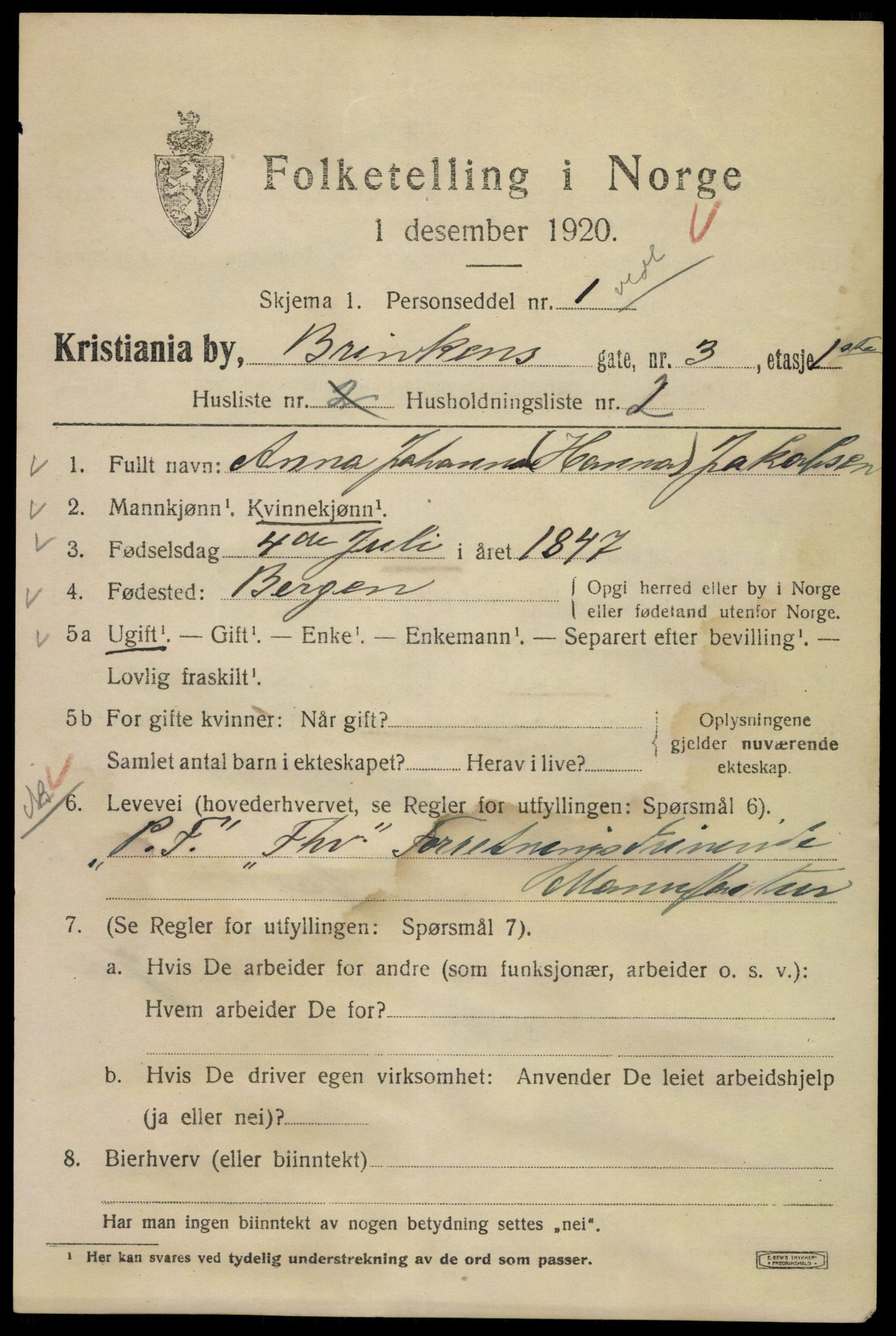 SAO, 1920 census for Kristiania, 1920, p. 171793