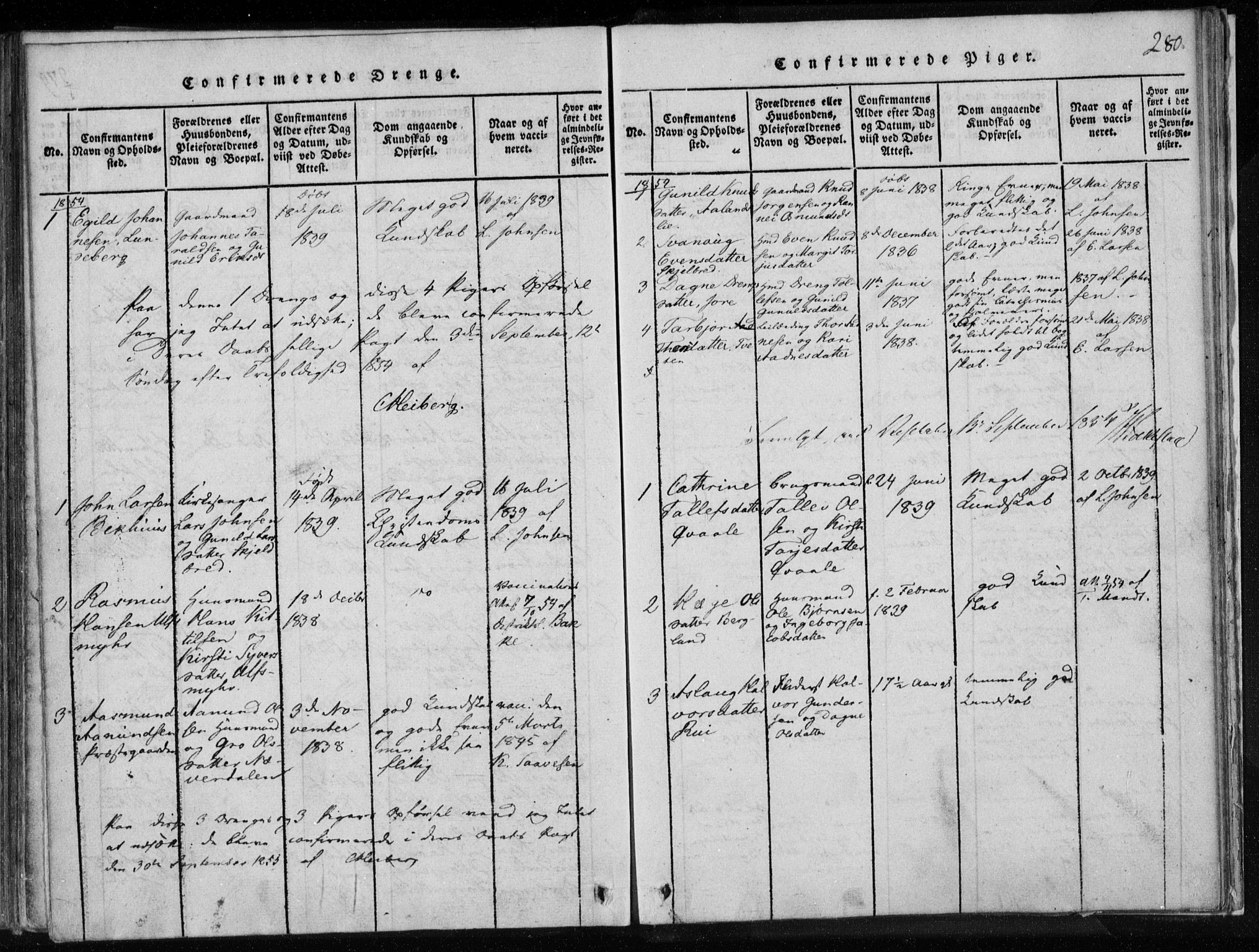 Lårdal kirkebøker, SAKO/A-284/F/Fa/L0005: Parish register (official) no. I 5, 1815-1860, p. 280
