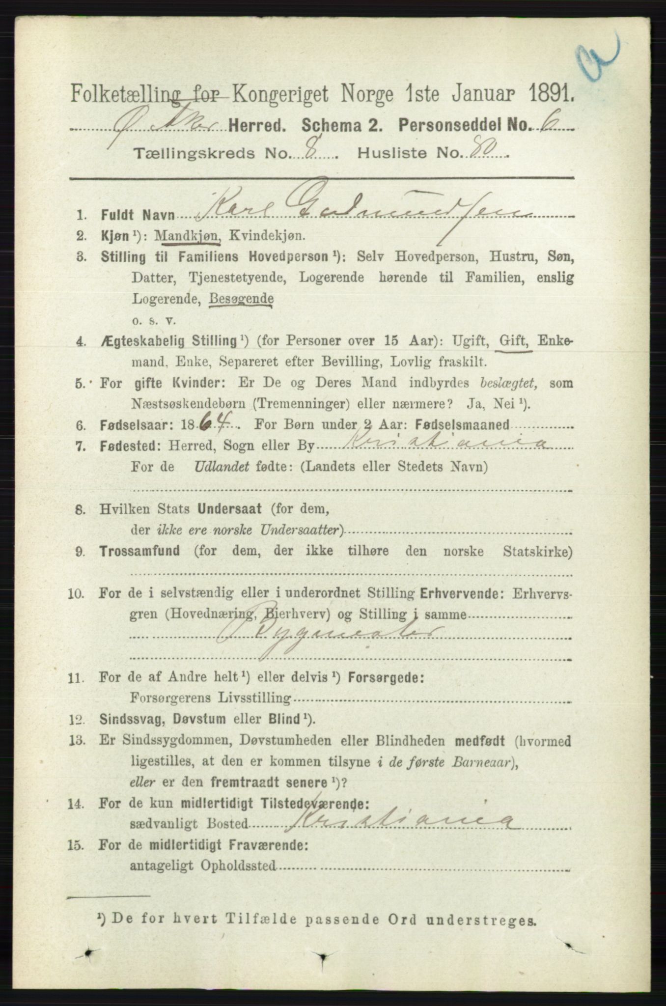 RA, 1891 census for 0218 Aker, 1891, p. 7912