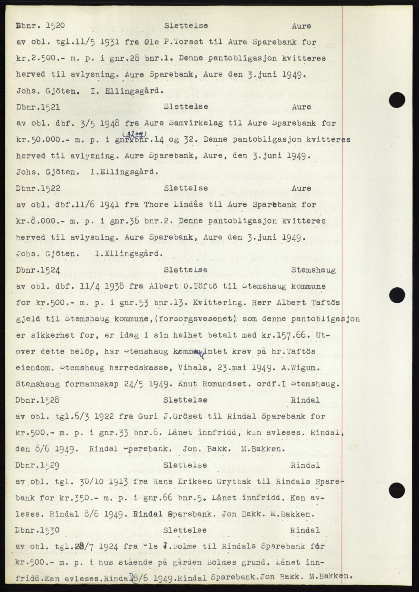 Nordmøre sorenskriveri, SAT/A-4132/1/2/2Ca: Mortgage book no. C82b, 1946-1951, Diary no: : 1520/1949