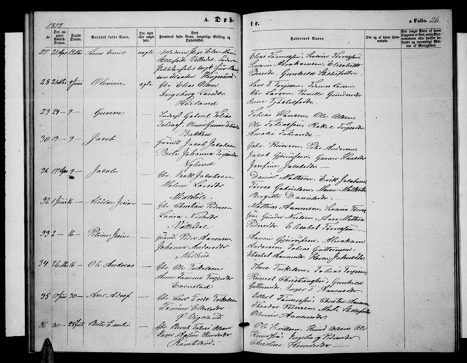 Sør-Audnedal sokneprestkontor, AV/SAK-1111-0039/F/Fb/Fbb/L0004: Parish register (copy) no. B 4, 1868-1879, p. 26