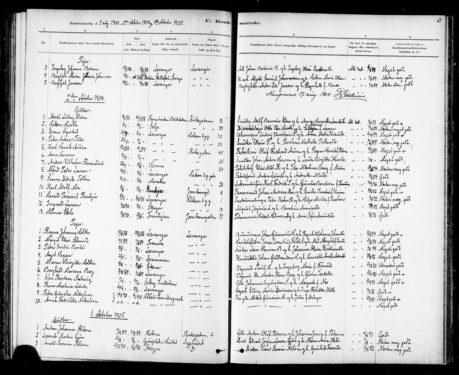 Ministerialprotokoller, klokkerbøker og fødselsregistre - Nord-Trøndelag, SAT/A-1458/720/L0192: Parish register (copy) no. 720C01, 1880-1917, p. 67