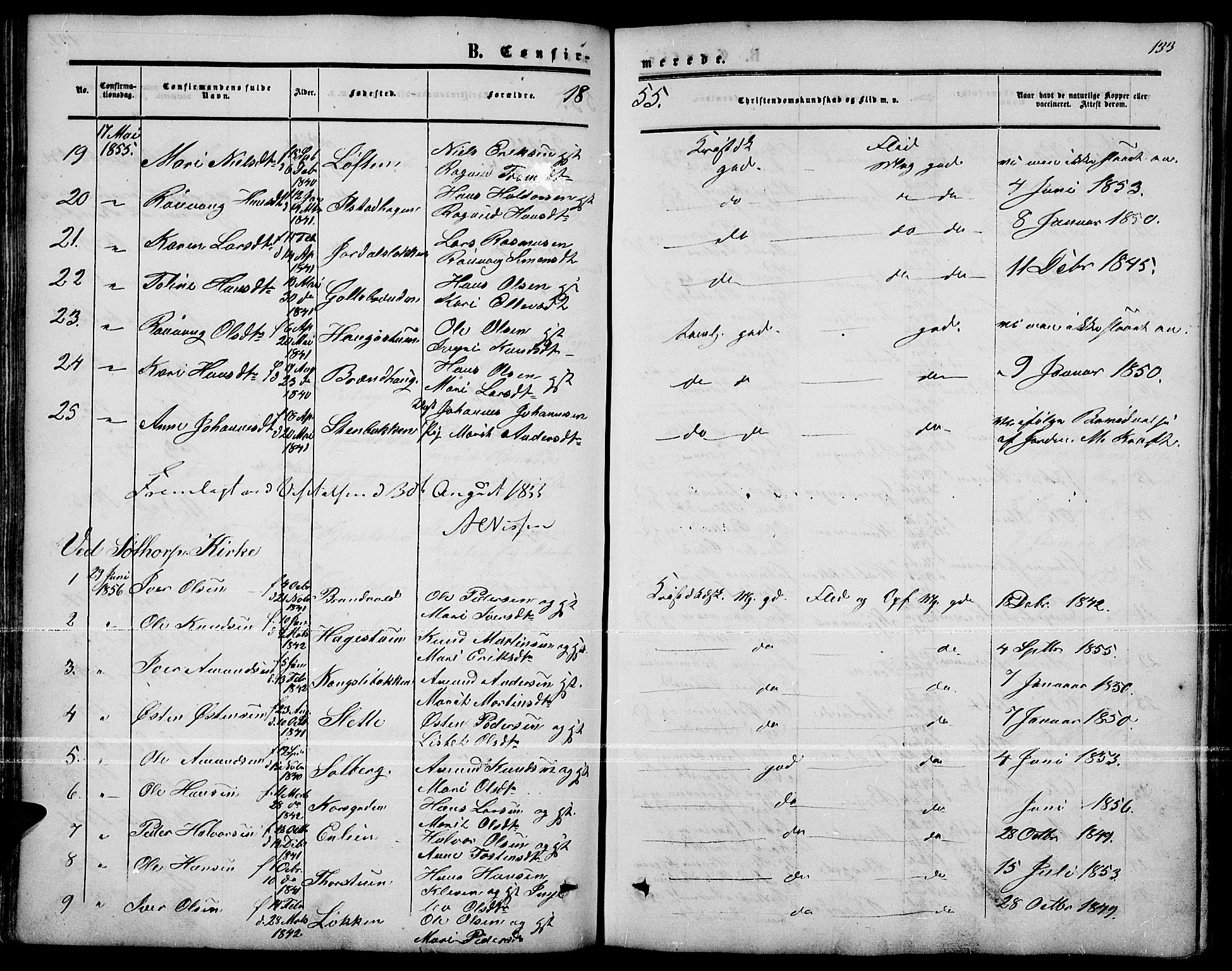 Nord-Fron prestekontor, SAH/PREST-080/H/Ha/Hab/L0001: Parish register (copy) no. 1, 1851-1883, p. 133