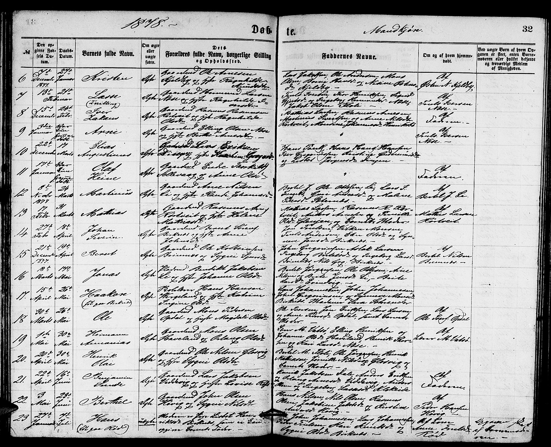 Gulen sokneprestembete, AV/SAB-A-80201/H/Hab/Habb/L0002: Parish register (copy) no. B 2, 1867-1883, p. 32