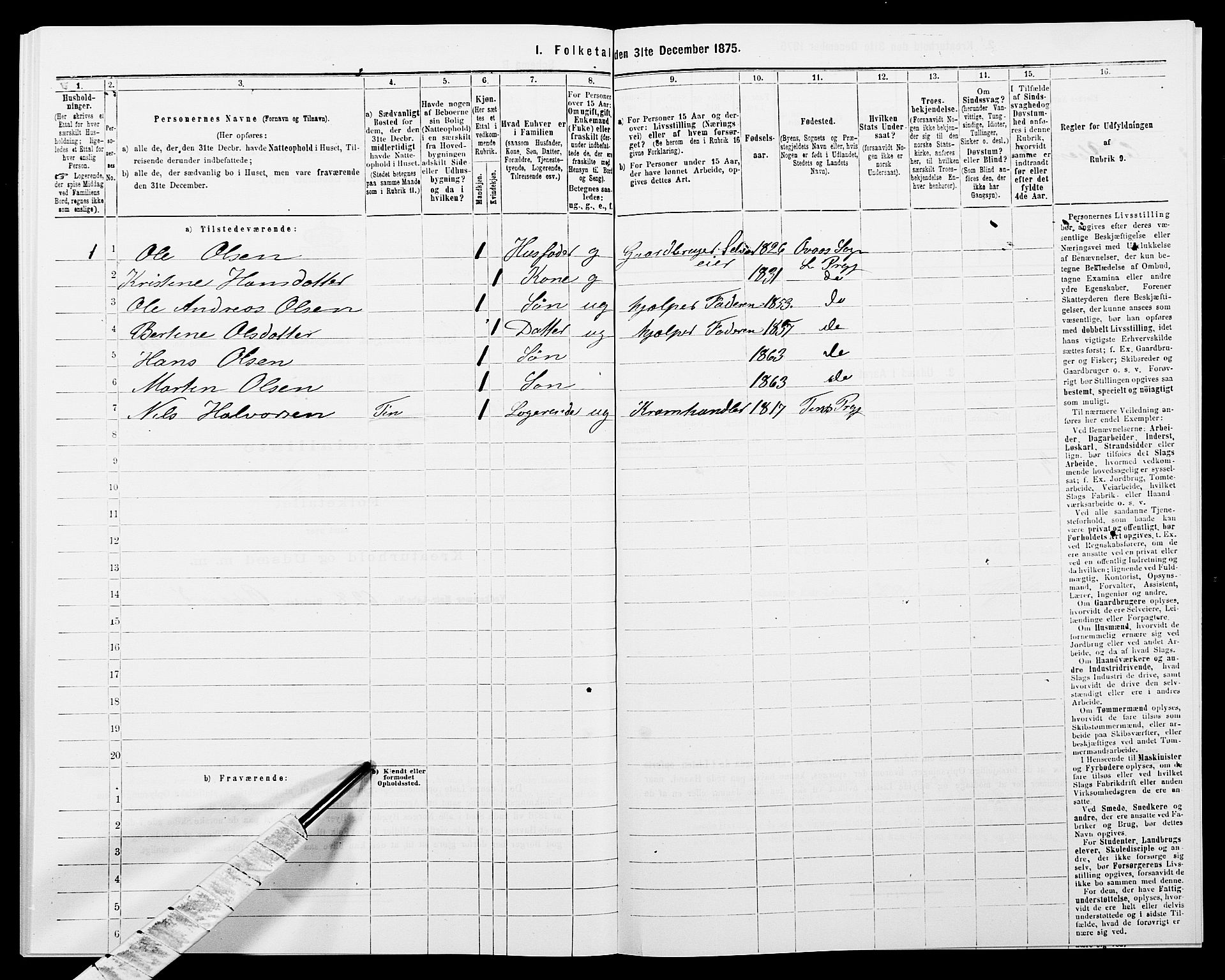 SAK, 1875 census for 1032P Lyngdal, 1875, p. 2084