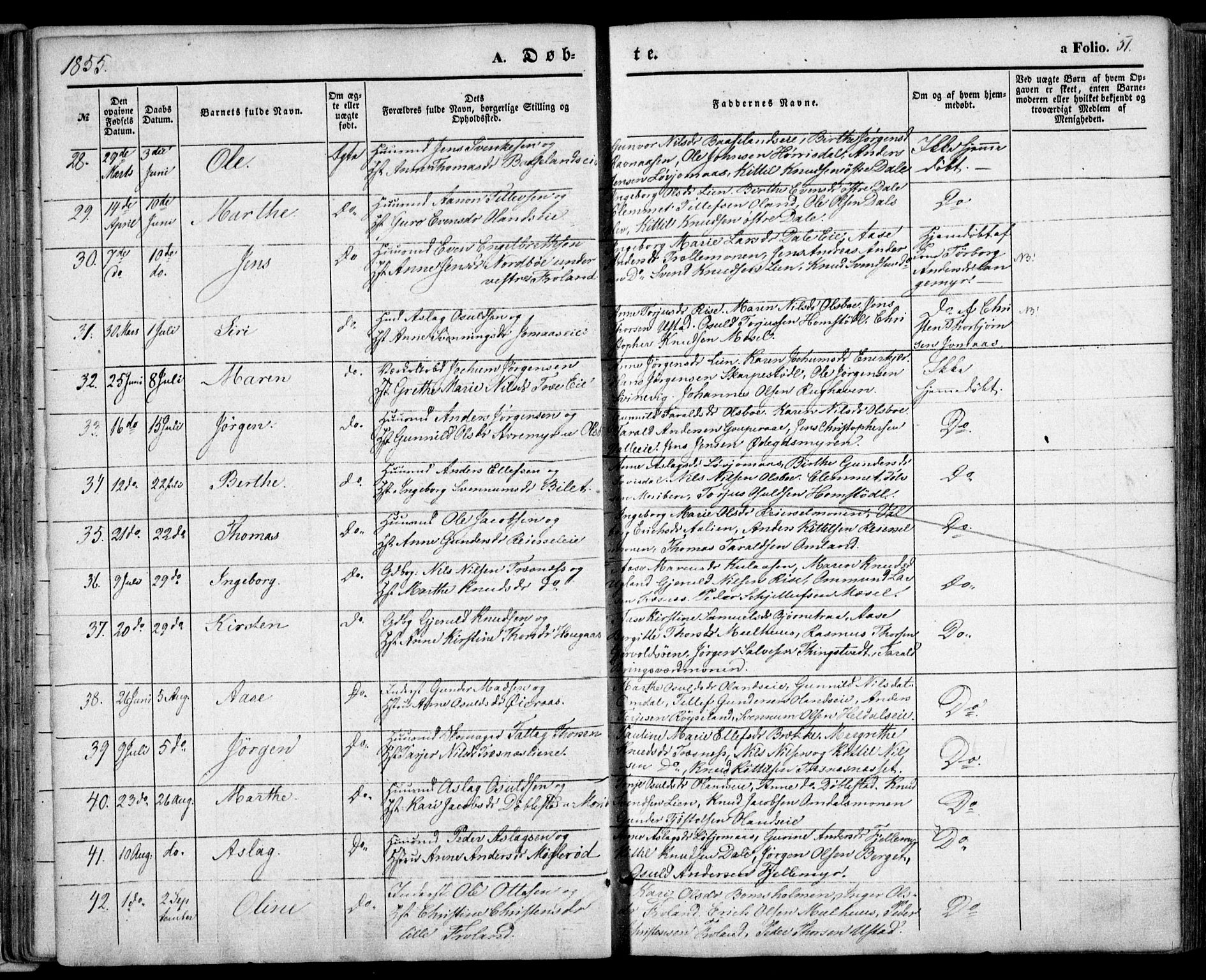 Froland sokneprestkontor, SAK/1111-0013/F/Fa/L0002: Parish register (official) no. A 2, 1845-1863, p. 51
