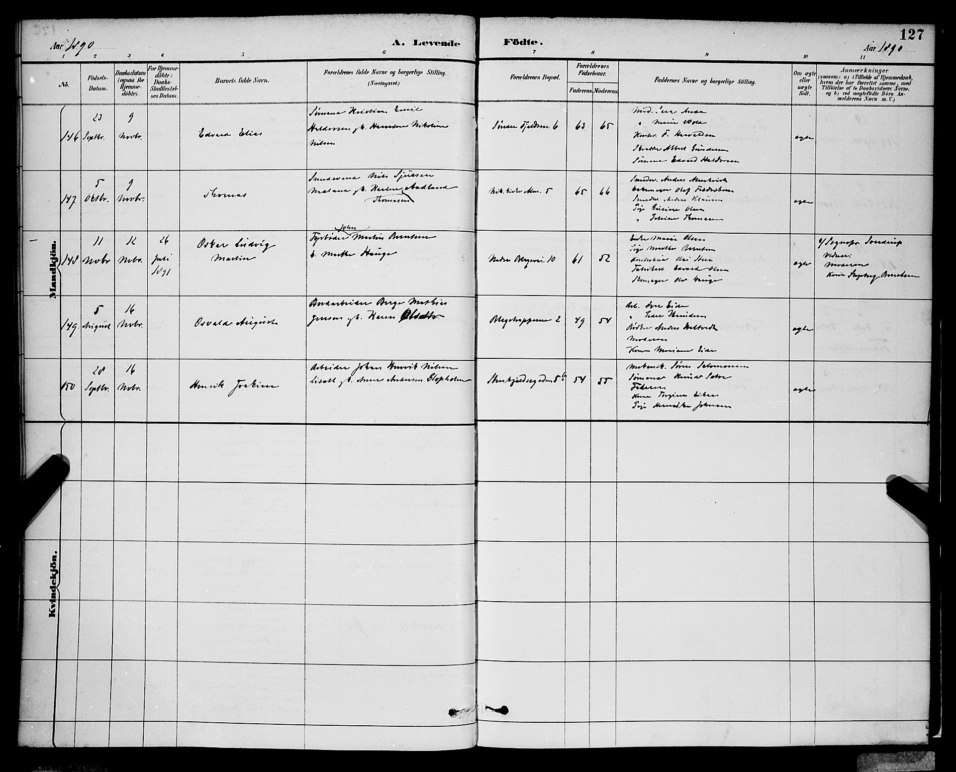 Korskirken sokneprestembete, AV/SAB-A-76101/H/Hab: Parish register (copy) no. B 9, 1887-1896, p. 127