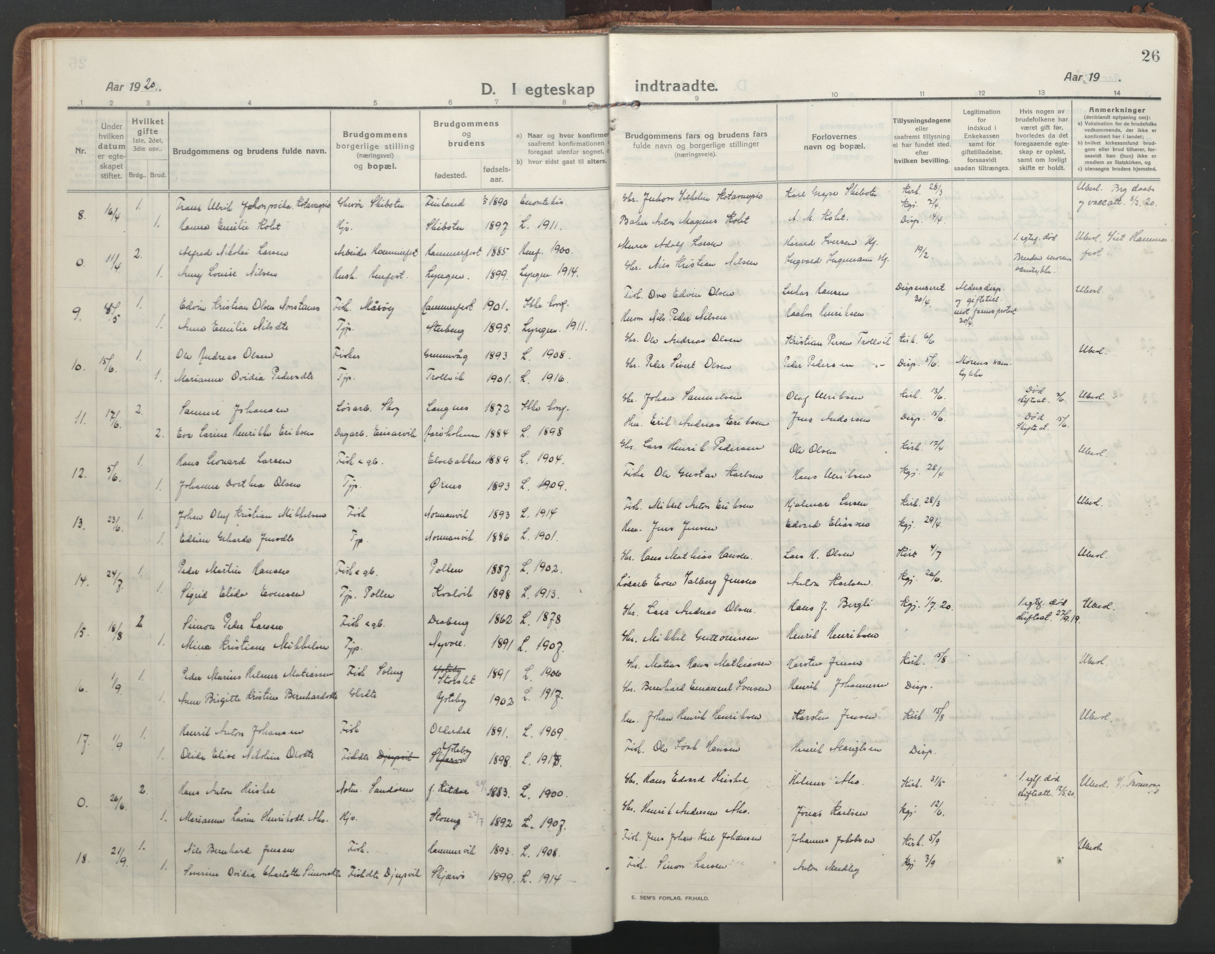 Lyngen sokneprestembete, AV/SATØ-S-1289/H/He/Hea/L0013kirke: Parish register (official) no. 13, 1914-1923, p. 26