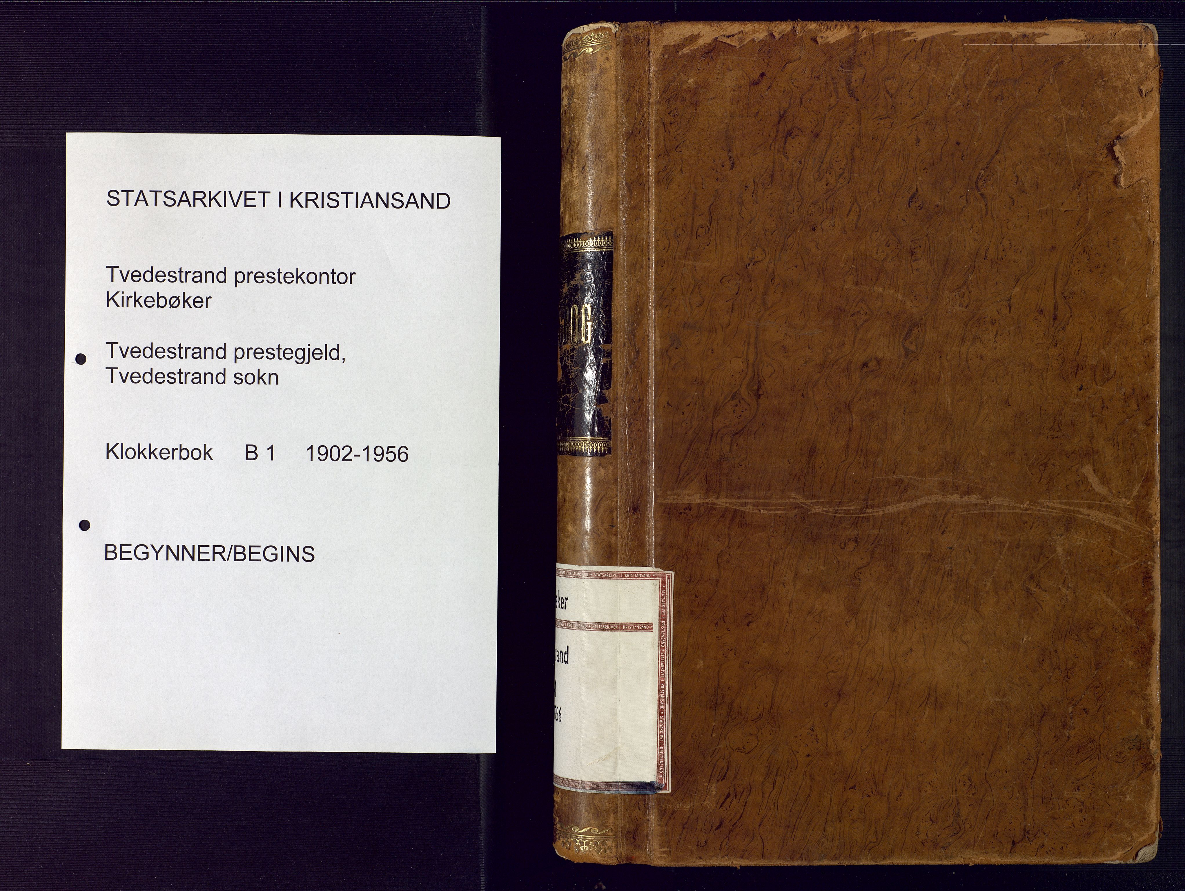 Tvedestrand sokneprestkontor, SAK/1111-0042/F/Fb/L0001: Parish register (copy) no. B 1, 1902-1956