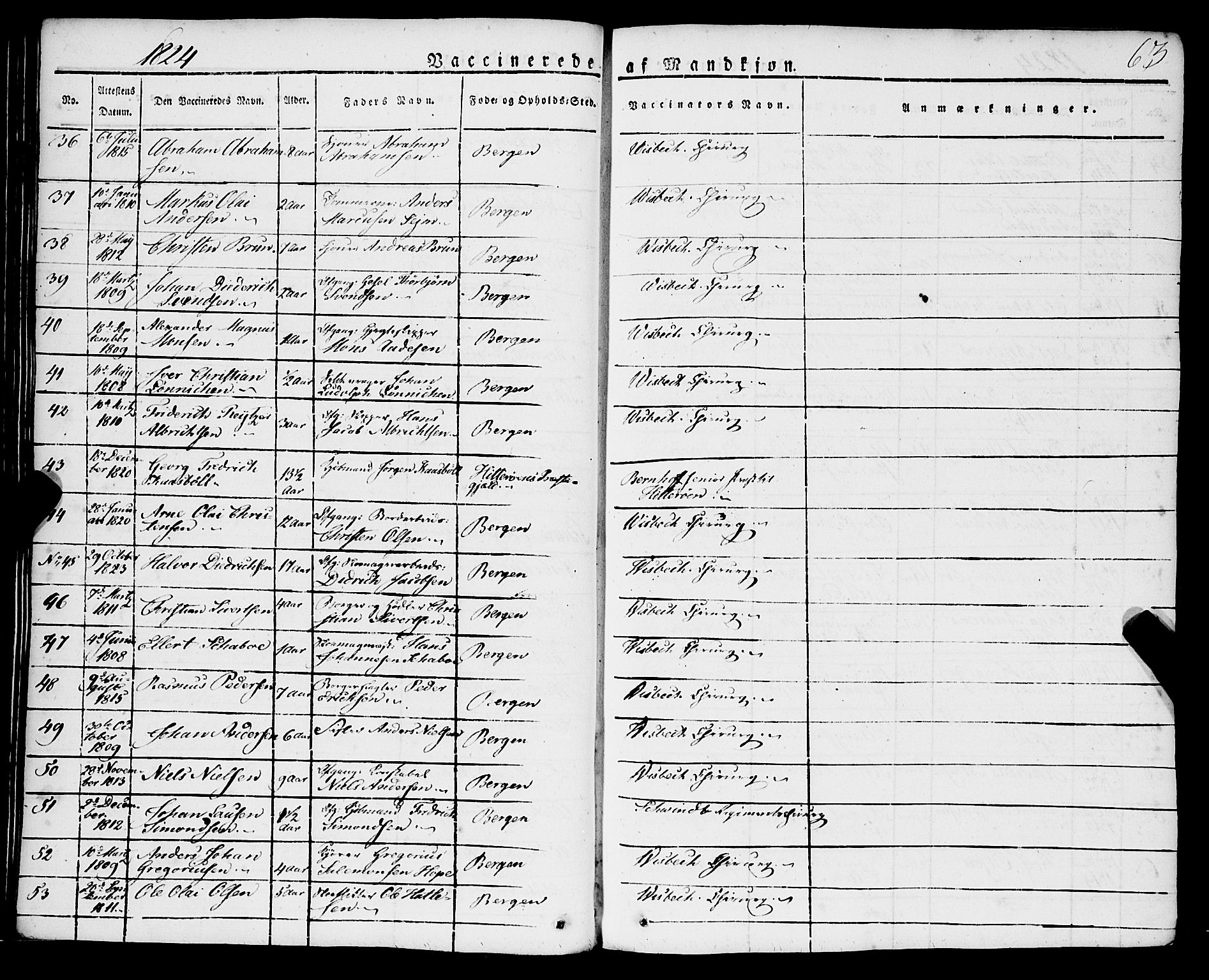 Korskirken sokneprestembete, AV/SAB-A-76101/H/Haa/L0050: Parish register (official) no. F 1, 1821-1869, p. 63