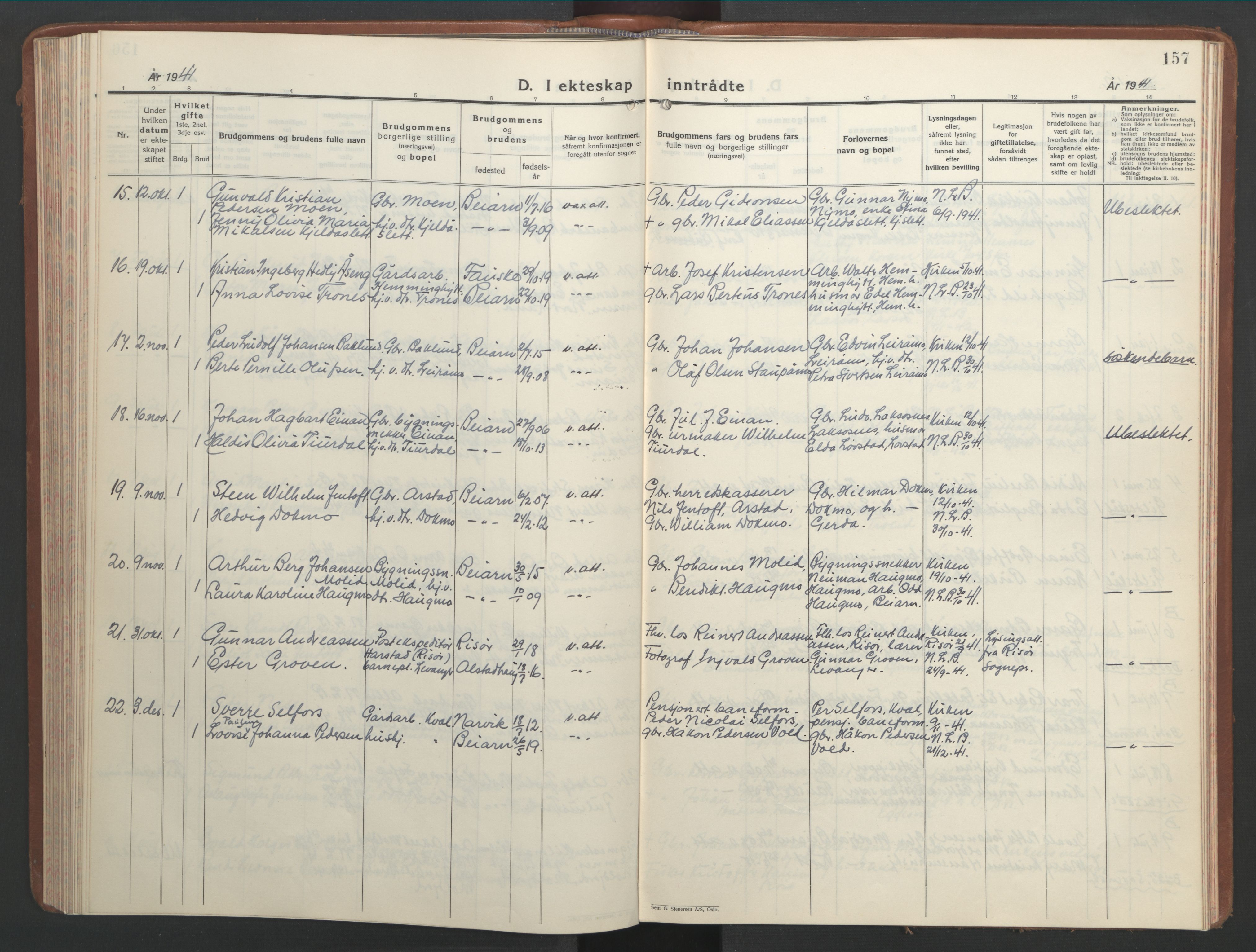 Ministerialprotokoller, klokkerbøker og fødselsregistre - Nordland, SAT/A-1459/846/L0657: Parish register (copy) no. 846C07, 1936-1952, p. 157