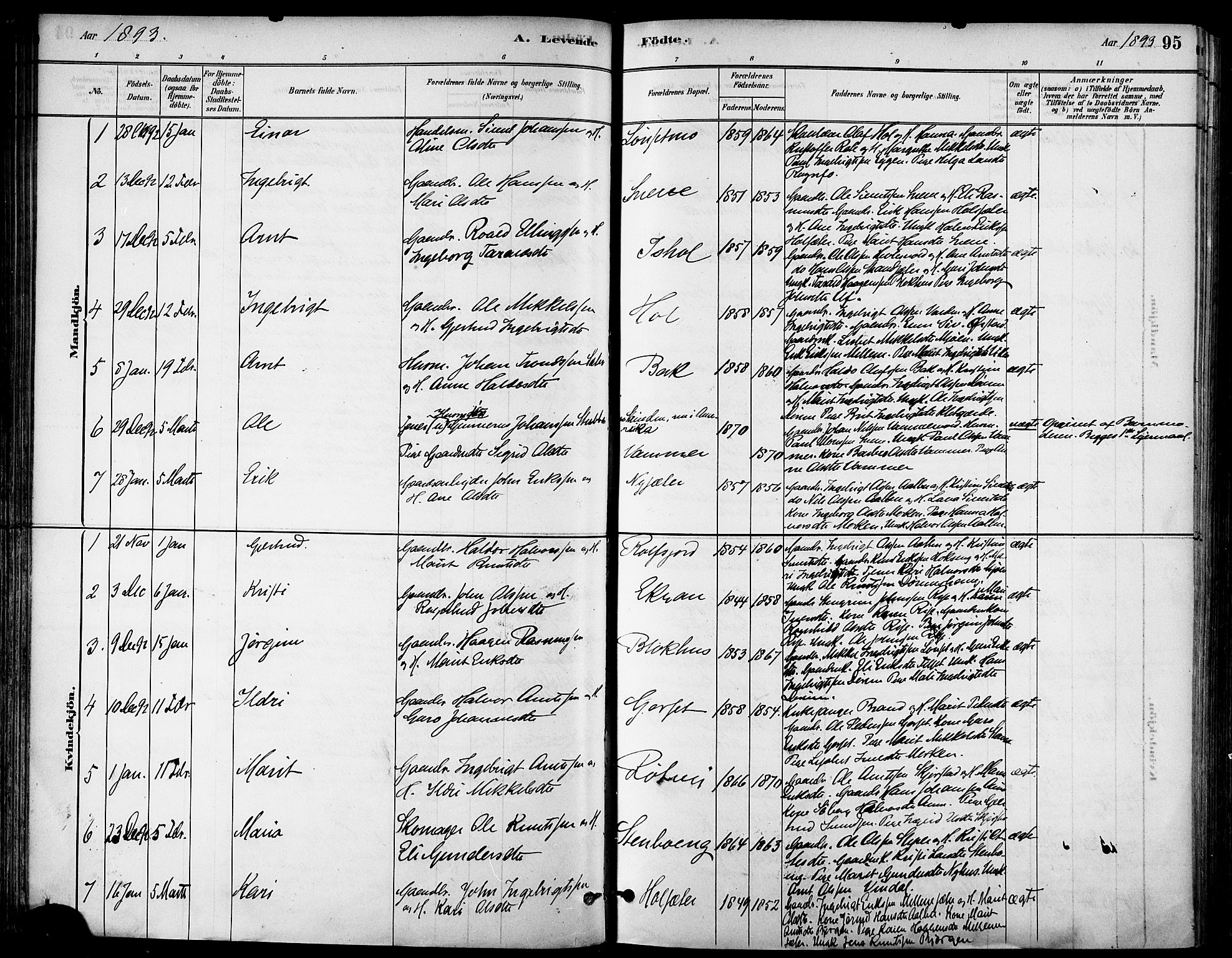 Ministerialprotokoller, klokkerbøker og fødselsregistre - Sør-Trøndelag, SAT/A-1456/678/L0901: Parish register (official) no. 678A10, 1881-1894, p. 95