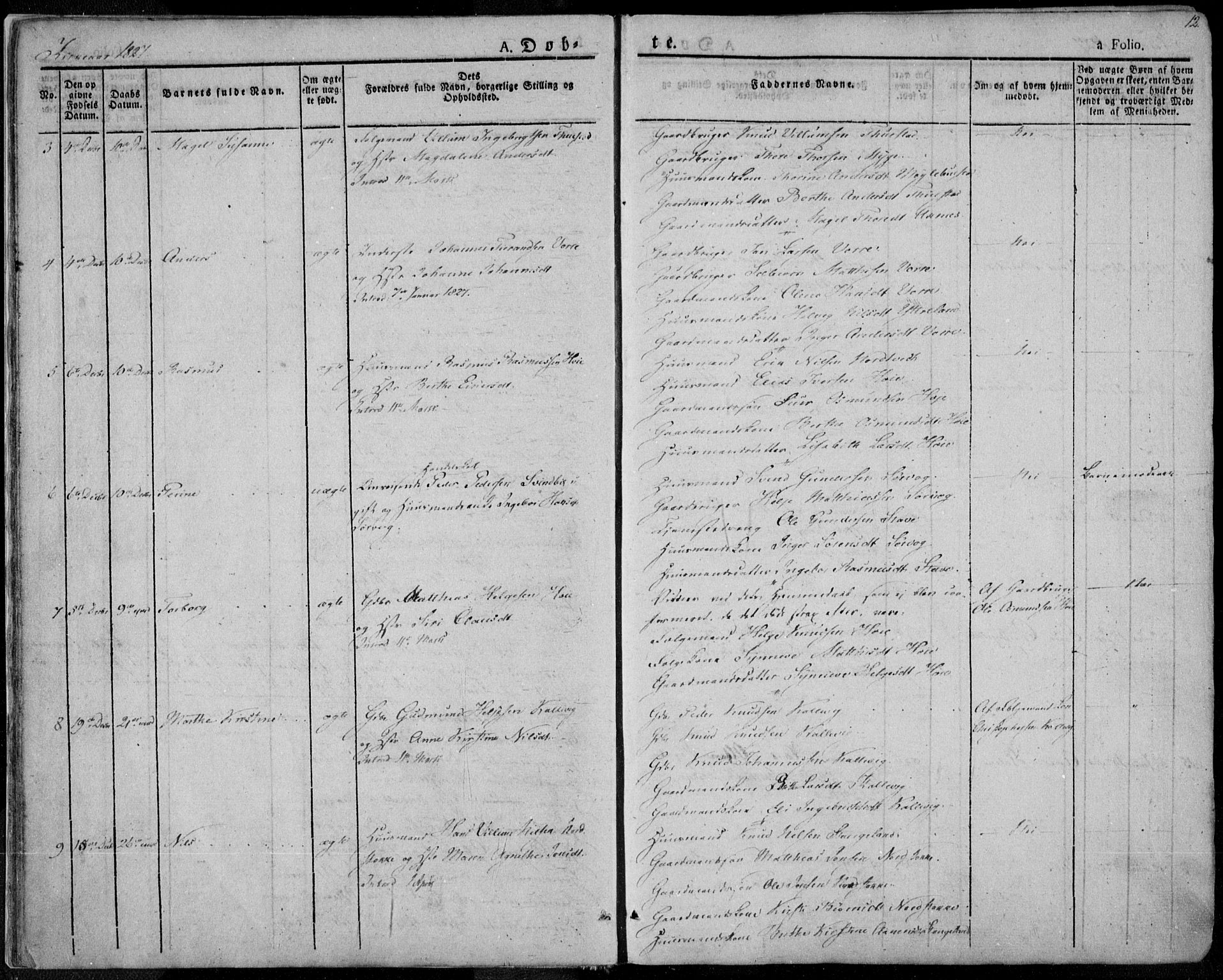 Avaldsnes sokneprestkontor, SAST/A -101851/H/Ha/Haa/L0005: Parish register (official) no. A 5.1, 1825-1841, p. 12