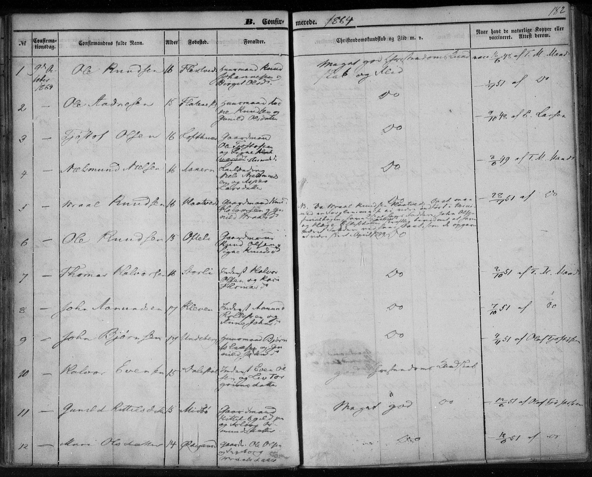 Lårdal kirkebøker, SAKO/A-284/F/Fa/L0006: Parish register (official) no. I 6, 1861-1886, p. 182