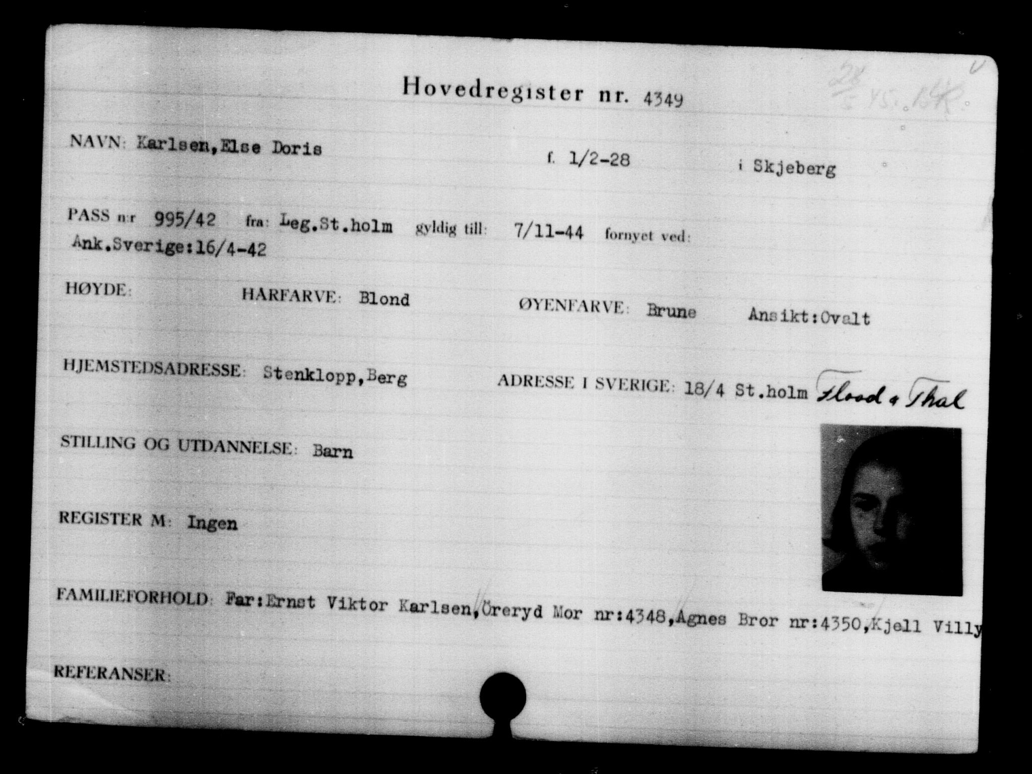 Den Kgl. Norske Legasjons Flyktningskontor, AV/RA-S-6753/V/Va/L0004: Kjesäterkartoteket.  Flyktningenr. 3496-6610, 1940-1945, p. 1033