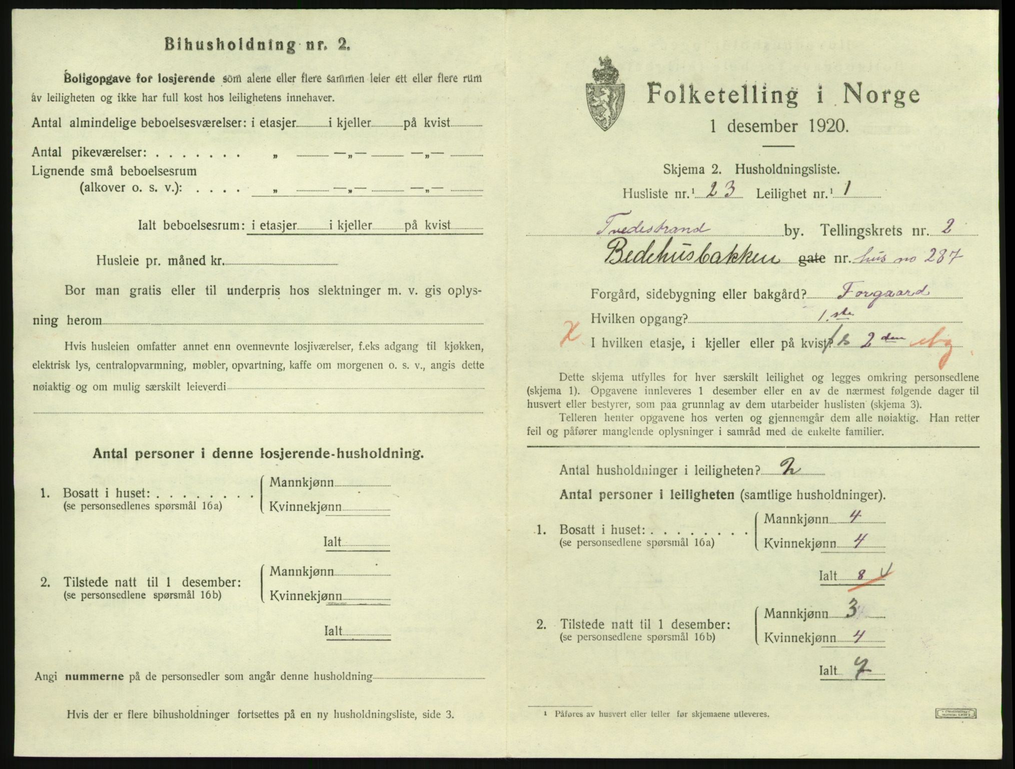 SAK, 1920 census for Tvedestrand, 1920, p. 1001