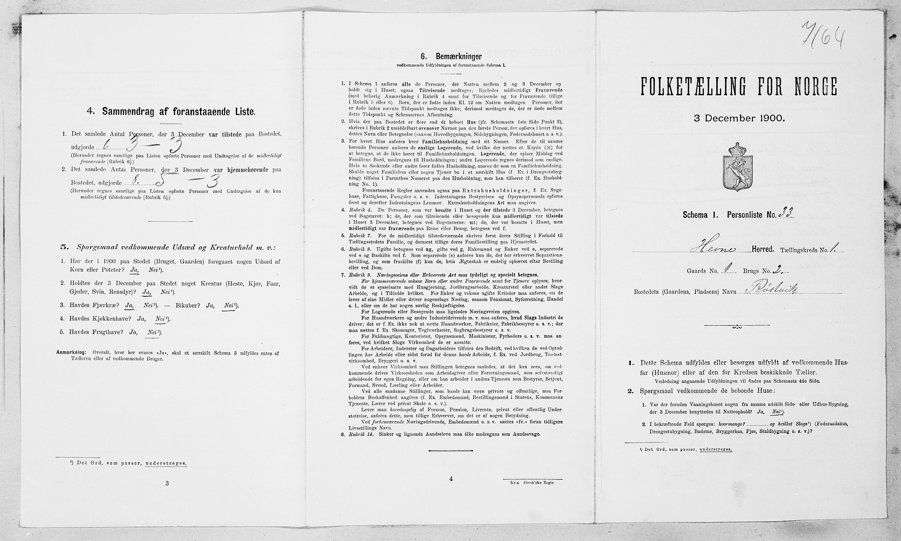 SAT, 1900 census for Hemne, 1900, p. 177