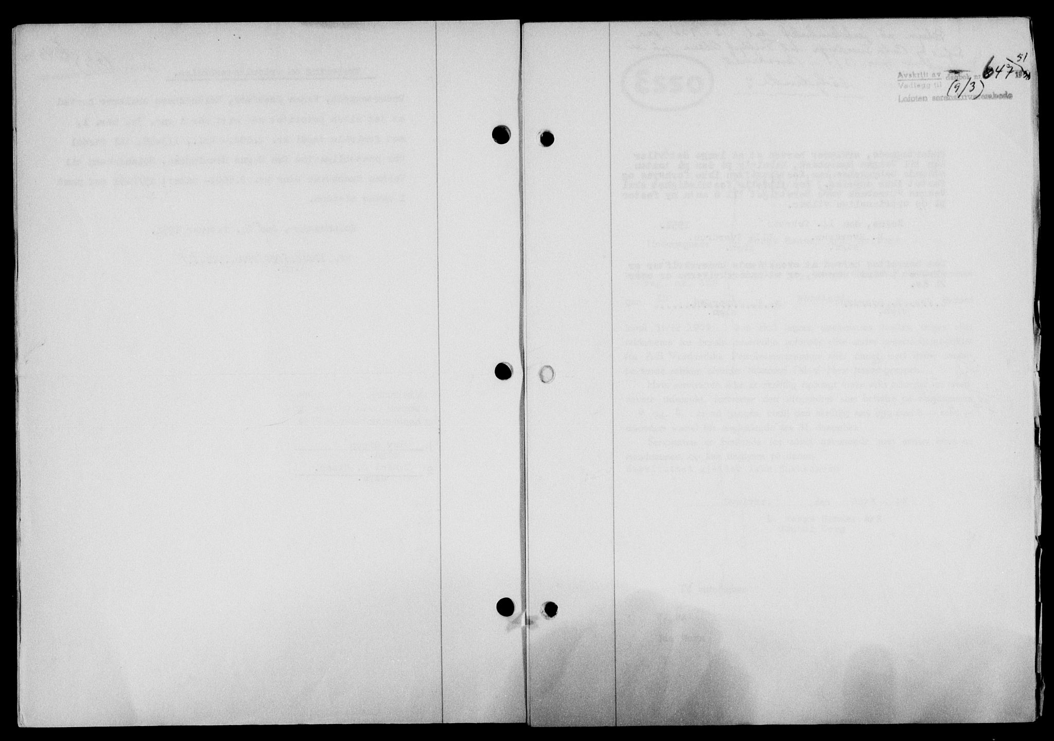 Lofoten sorenskriveri, SAT/A-0017/1/2/2C/L0025a: Mortgage book no. 25a, 1950-1951, Diary no: : 647/1951