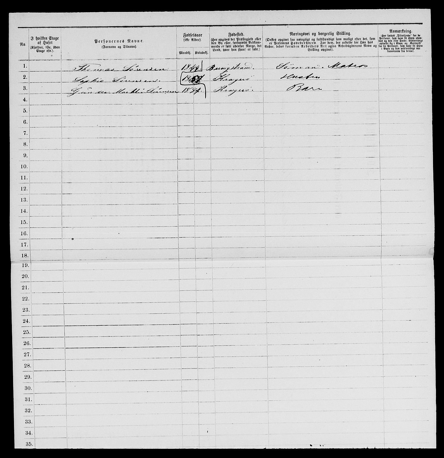 SAKO, 1885 census for 0801 Kragerø, 1885, p. 708