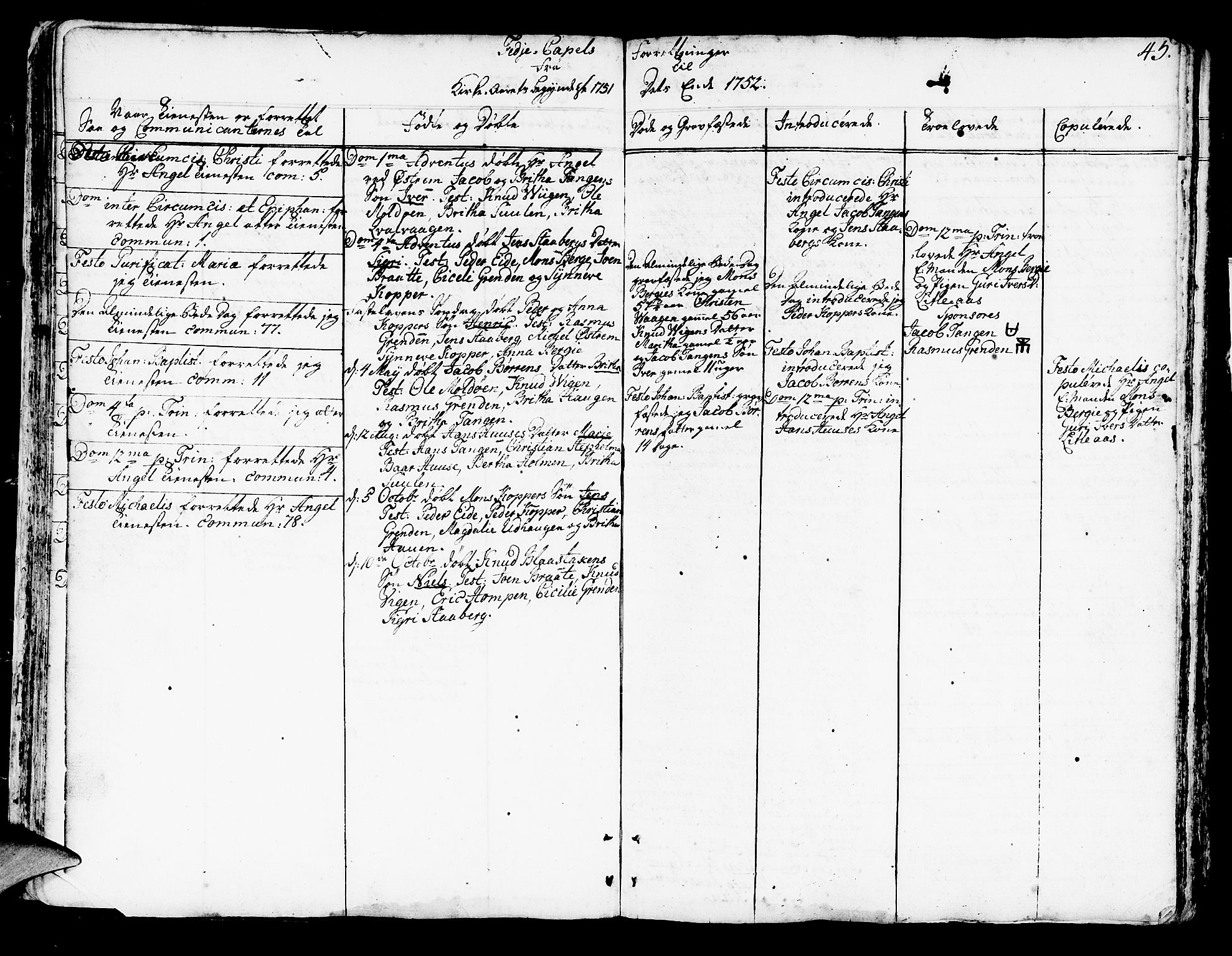 Lindås Sokneprestembete, SAB/A-76701/H/Haa: Parish register (official) no. A 3, 1748-1764, p. 45