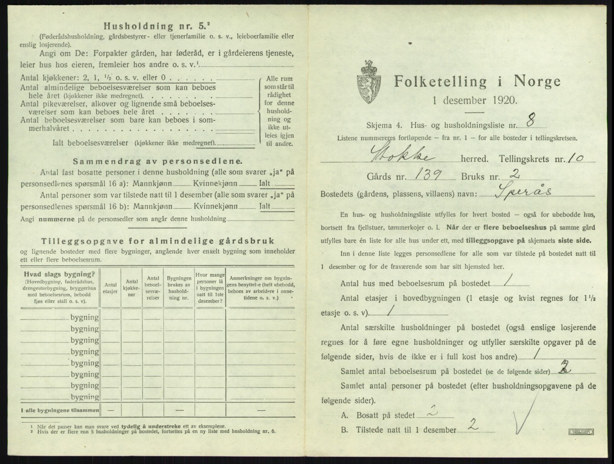 SAKO, 1920 census for Stokke, 1920, p. 1834