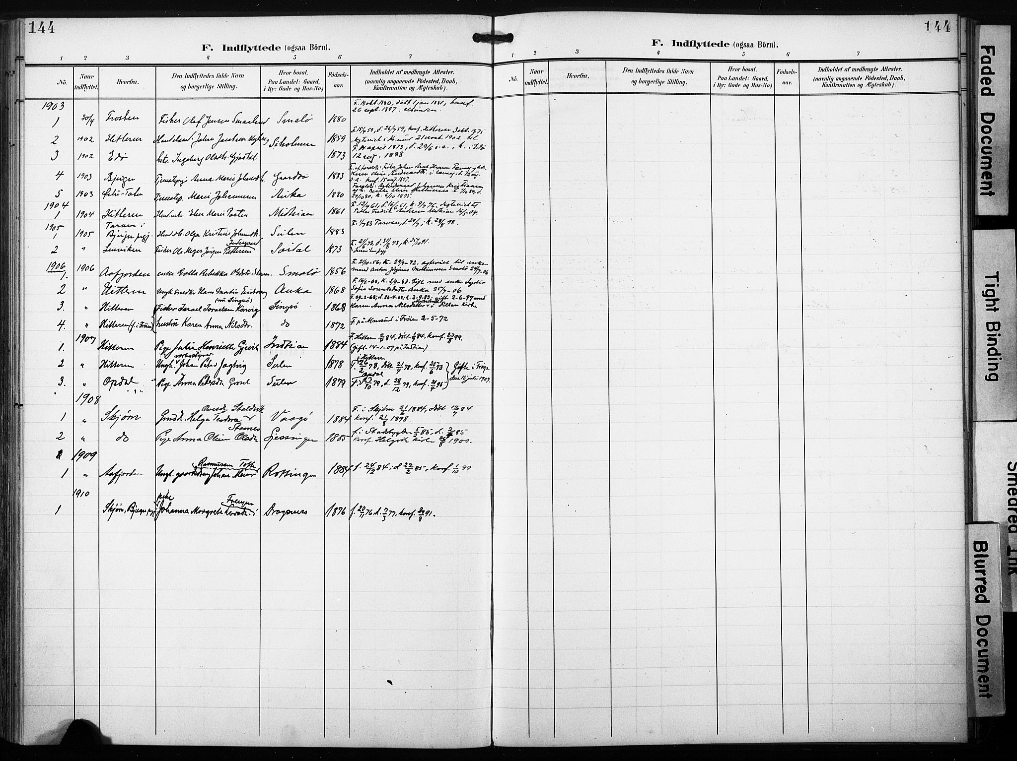 Ministerialprotokoller, klokkerbøker og fødselsregistre - Sør-Trøndelag, SAT/A-1456/640/L0580: Parish register (official) no. 640A05, 1902-1910, p. 144