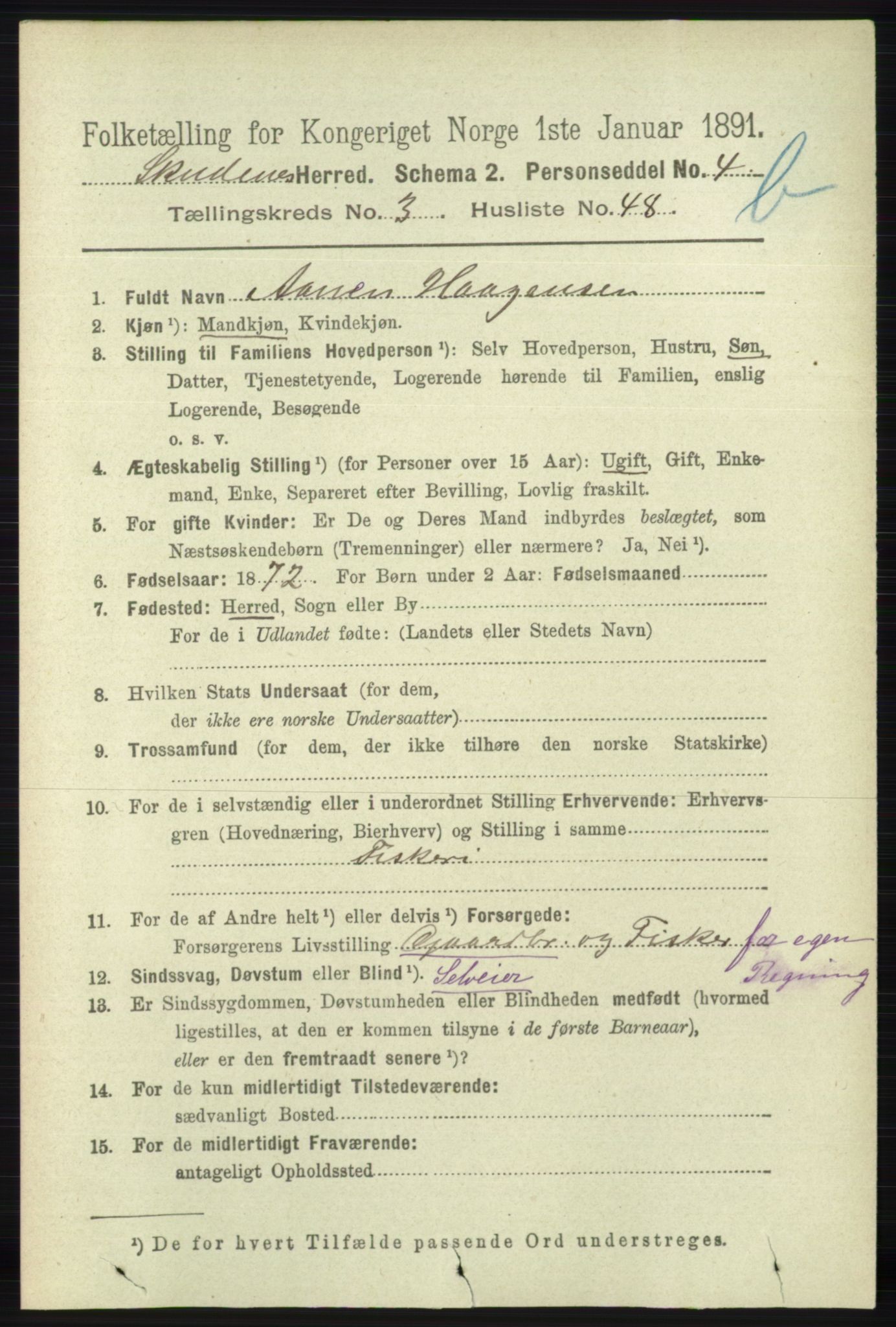 RA, 1891 census for 1150 Skudenes, 1891, p. 4250