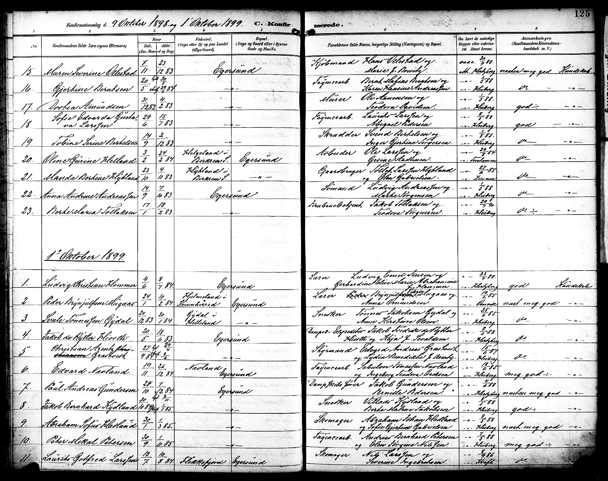 Eigersund sokneprestkontor, AV/SAST-A-101807/S08/L0019: Parish register (official) no. A 18, 1892-1905, p. 125