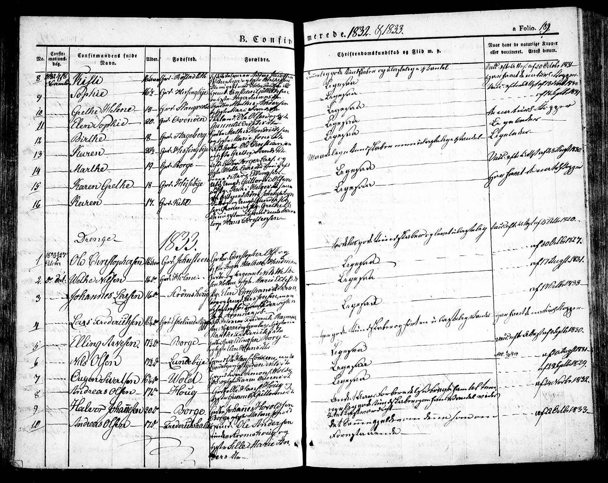 Råde prestekontor kirkebøker, SAO/A-2009/F/Fa/L0005: Parish register (official) no. 5, 1830-1853, p. 189