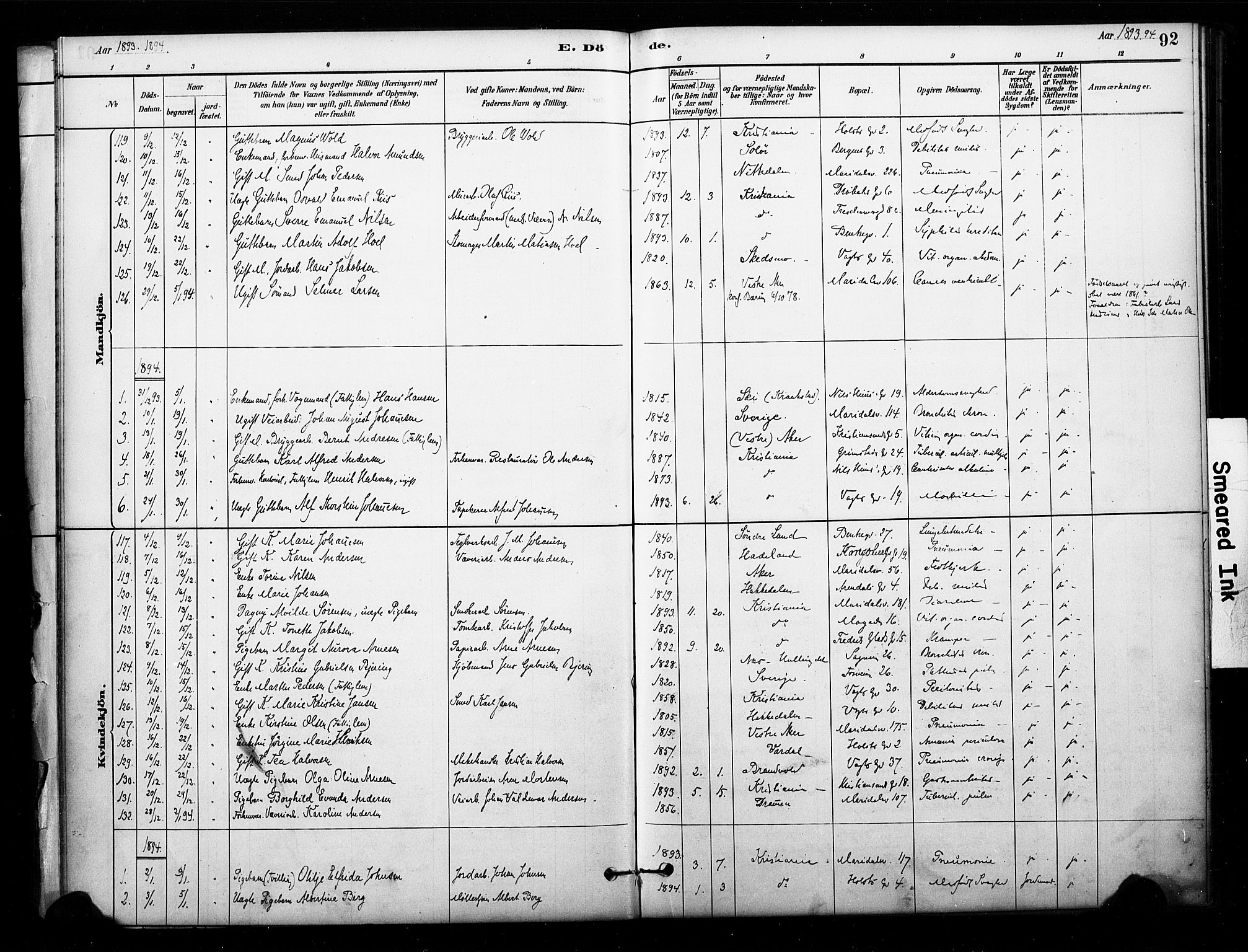 Sagene prestekontor Kirkebøker, SAO/A-10796/F/L0003: Parish register (official) no. 3, 1880-1922, p. 92