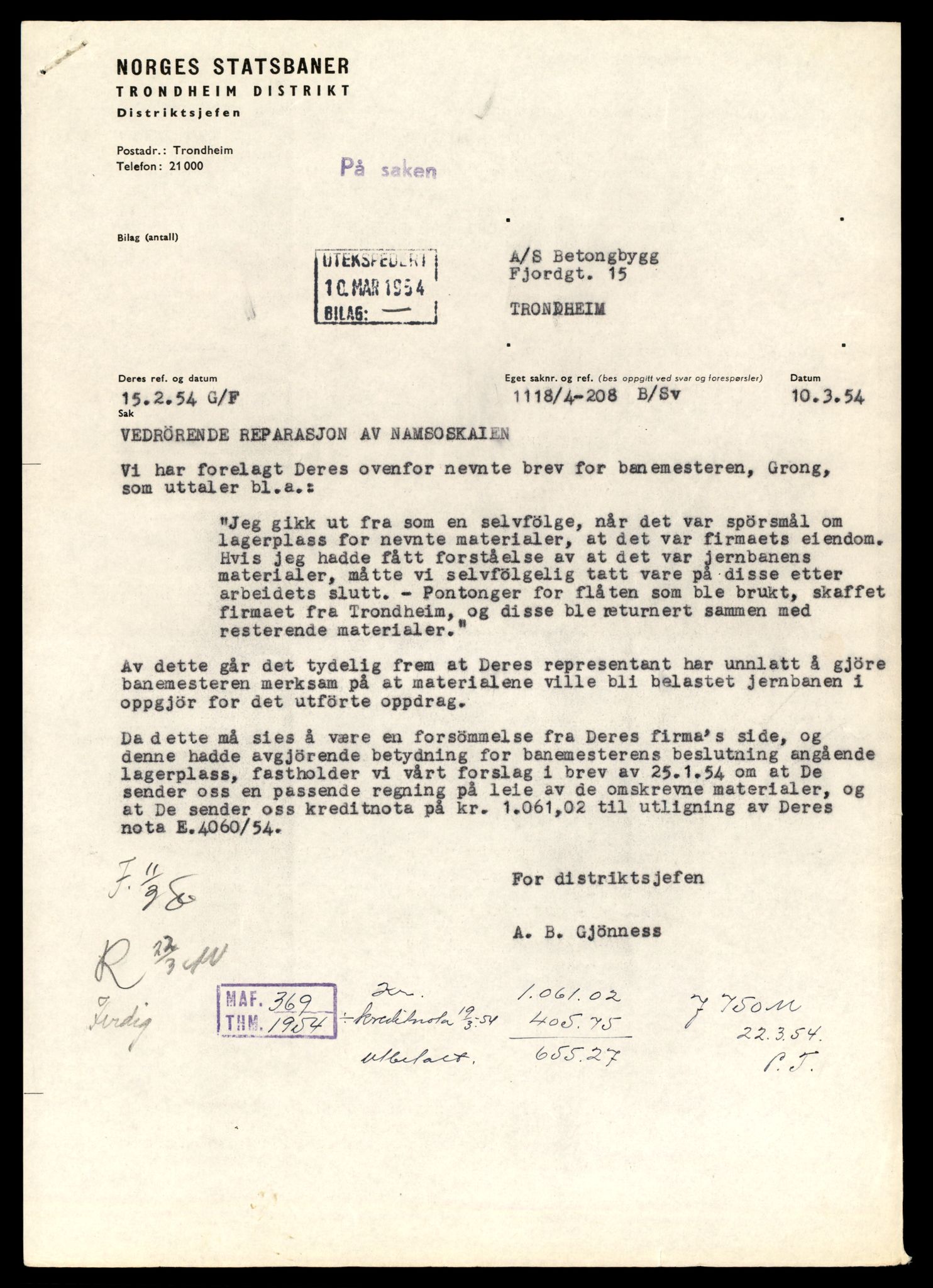 Norges statsbaner (NSB) - Trondheim distrikt, AV/SAT-A-6436/0002/Dd/L0819: --, 1936-1990, p. 867