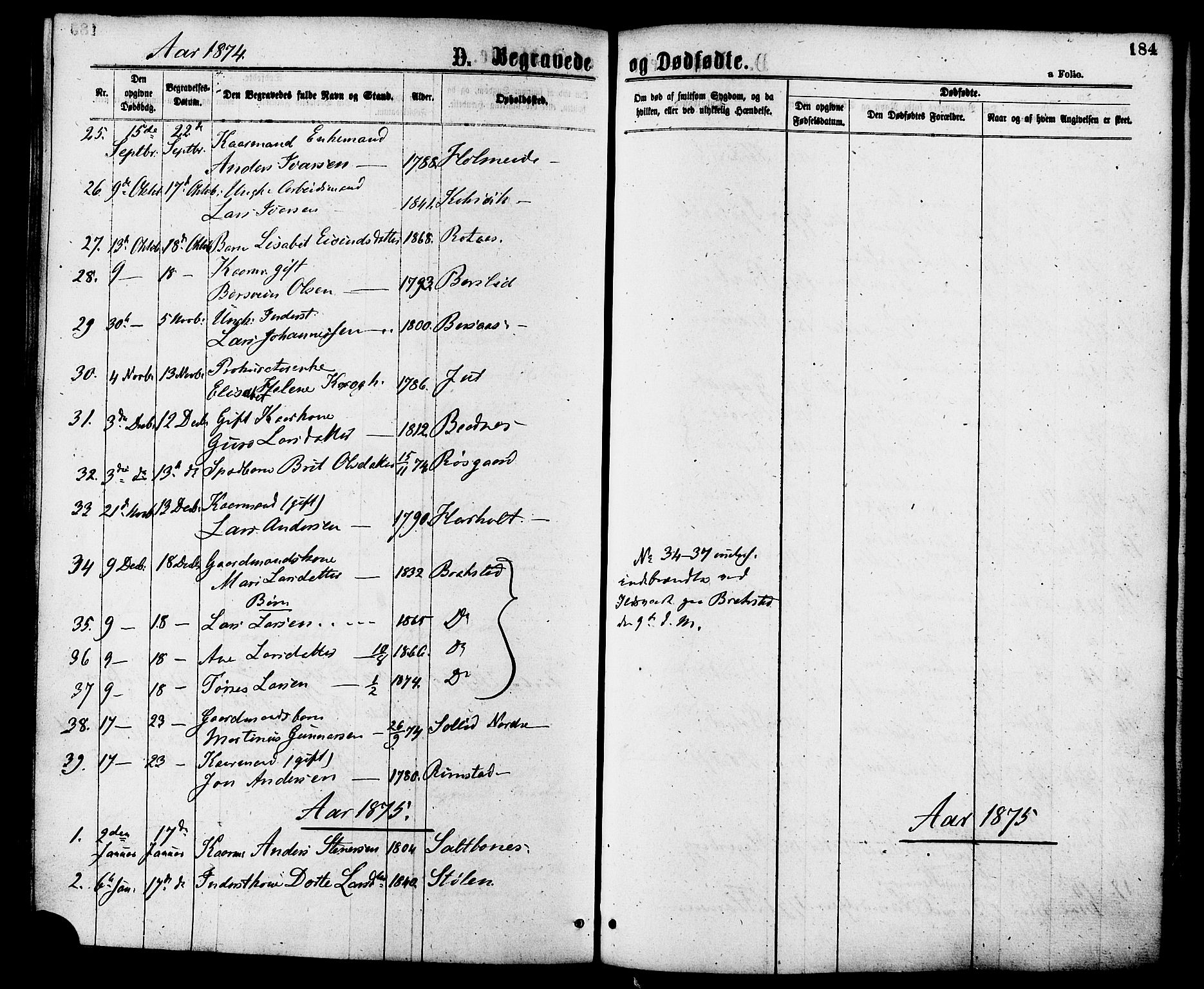 Ministerialprotokoller, klokkerbøker og fødselsregistre - Møre og Romsdal, SAT/A-1454/586/L0986: Parish register (official) no. 586A12, 1867-1878, p. 184