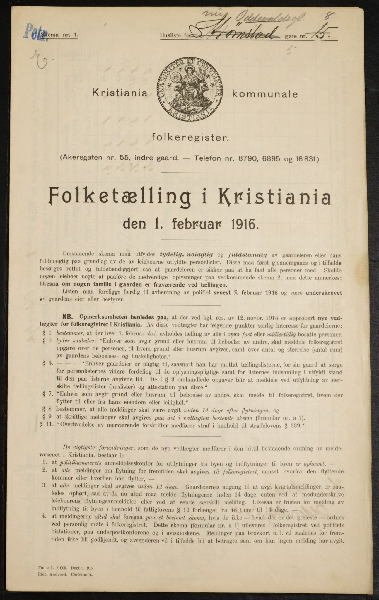 OBA, Municipal Census 1916 for Kristiania, 1916, p. 76244