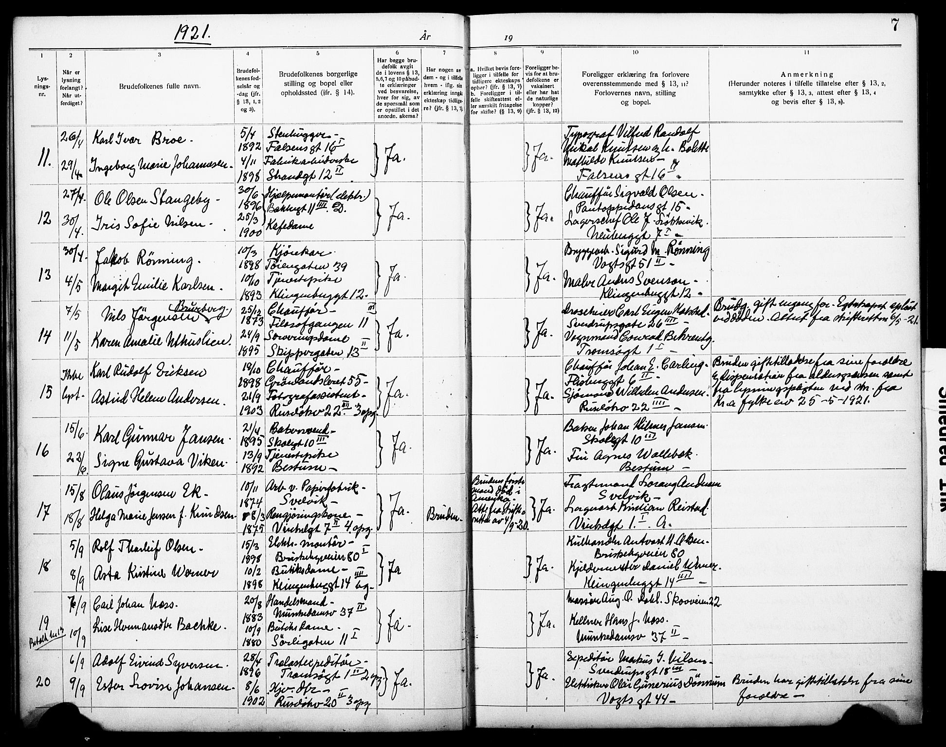 Piperviken prestekontor Kirkebøker, SAO/A-10874/H/L0001: Banns register no. 1, 1919-1930, p. 7