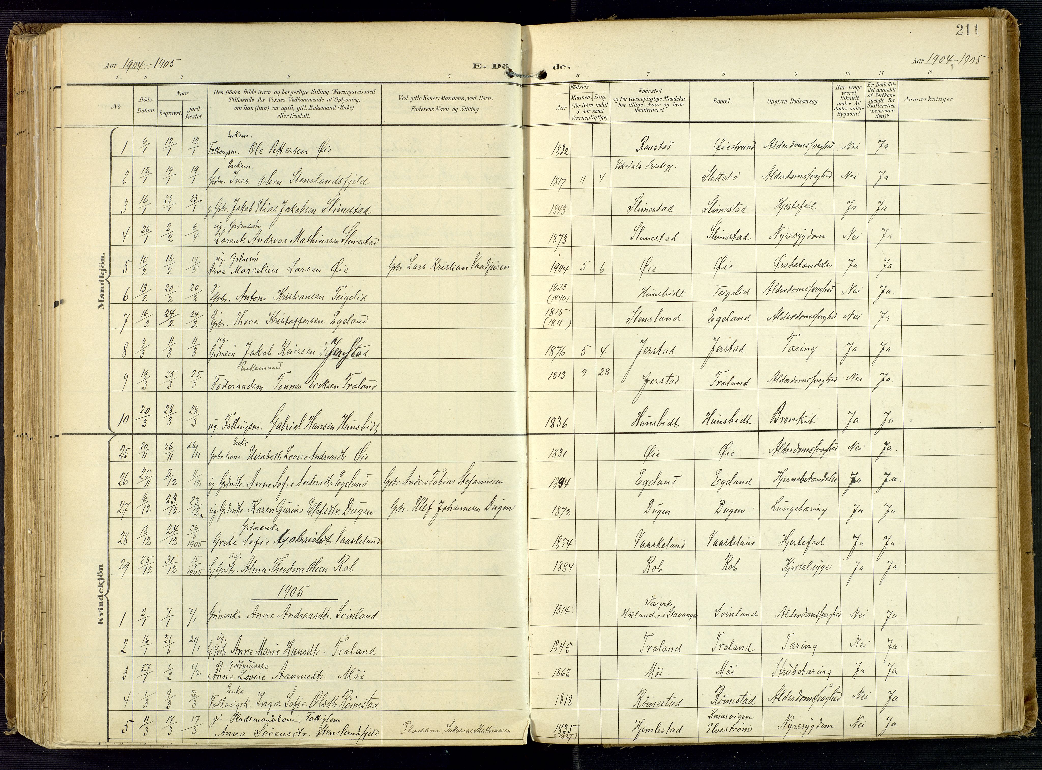 Kvinesdal sokneprestkontor, AV/SAK-1111-0026/F/Fa/Fab/L0009: Parish register (official) no. A 9, 1898-1915, p. 211