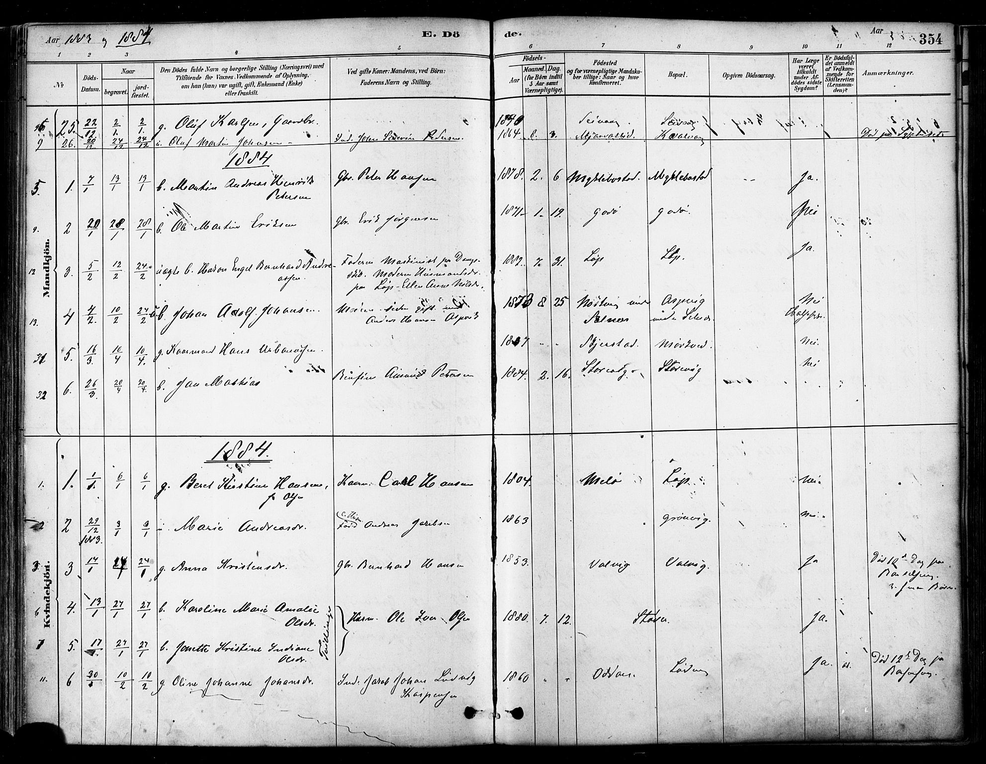 Ministerialprotokoller, klokkerbøker og fødselsregistre - Nordland, SAT/A-1459/802/L0054: Parish register (official) no. 802A01, 1879-1893, p. 354