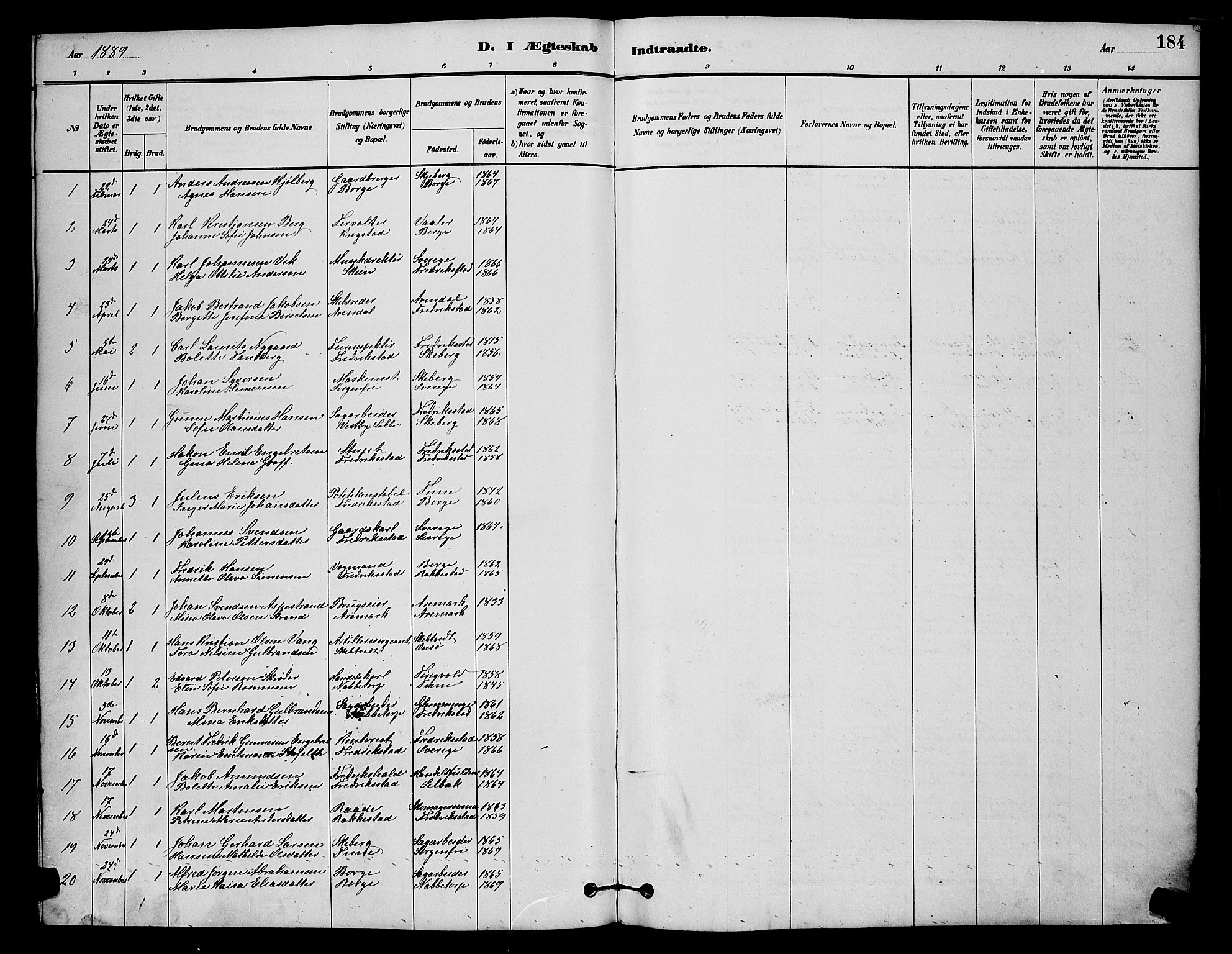 Østre Fredrikstad prestekontor Kirkebøker, SAO/A-10907/G/Ga/L0001: Parish register (copy) no. 1, 1880-1899, p. 184