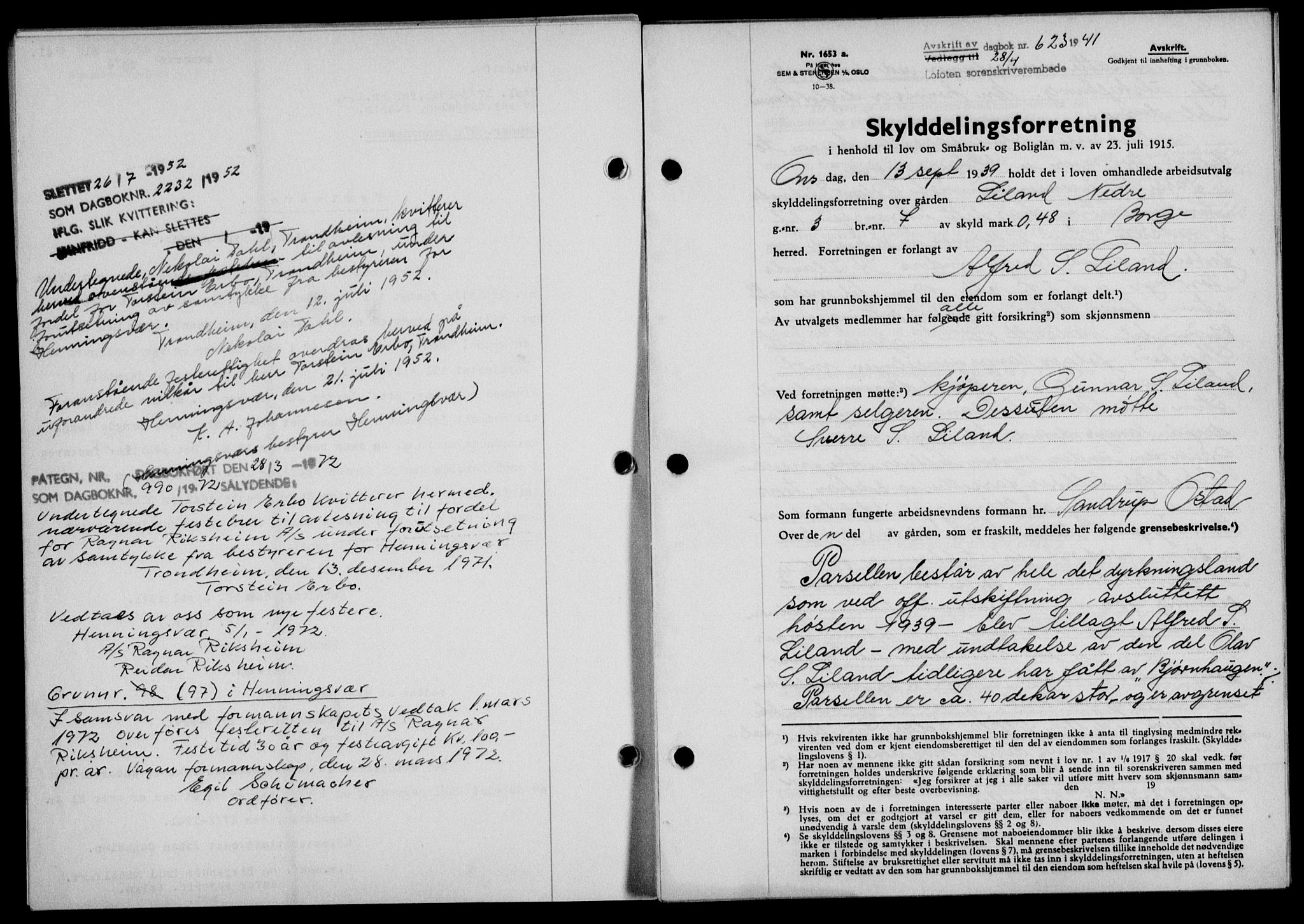 Lofoten sorenskriveri, SAT/A-0017/1/2/2C/L0008a: Mortgage book no. 8a, 1940-1941, Diary no: : 623/1941