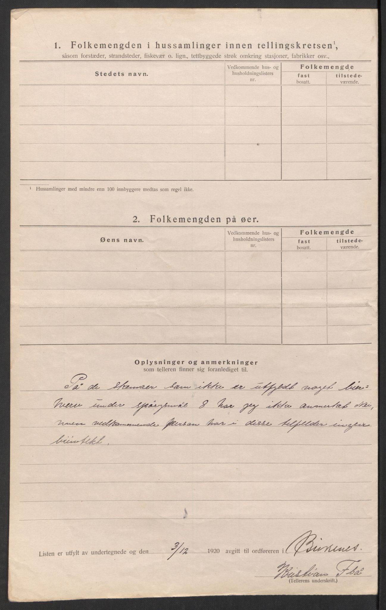 SAK, 1920 census for Birkenes, 1920, p. 12