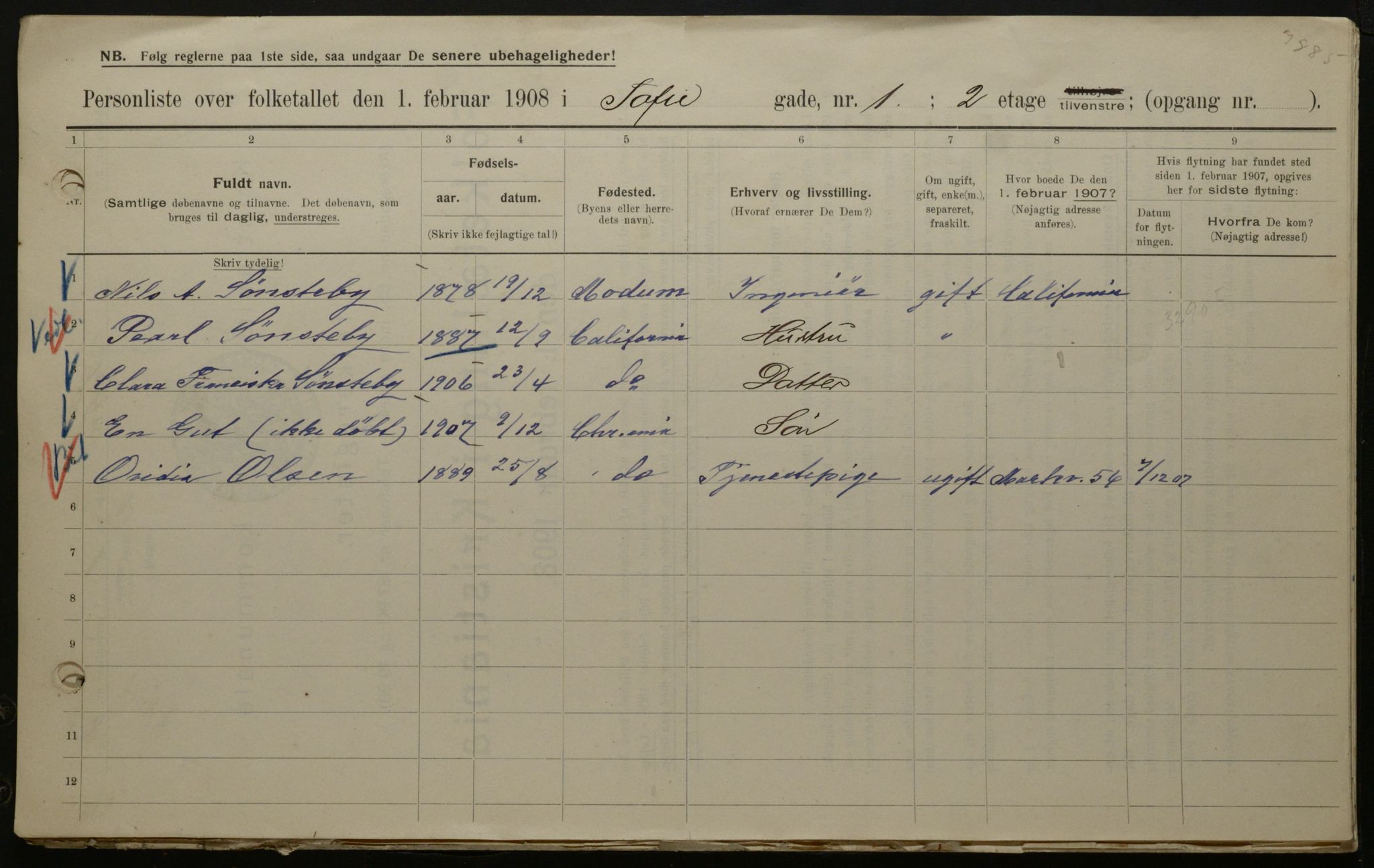 OBA, Municipal Census 1908 for Kristiania, 1908, p. 88807