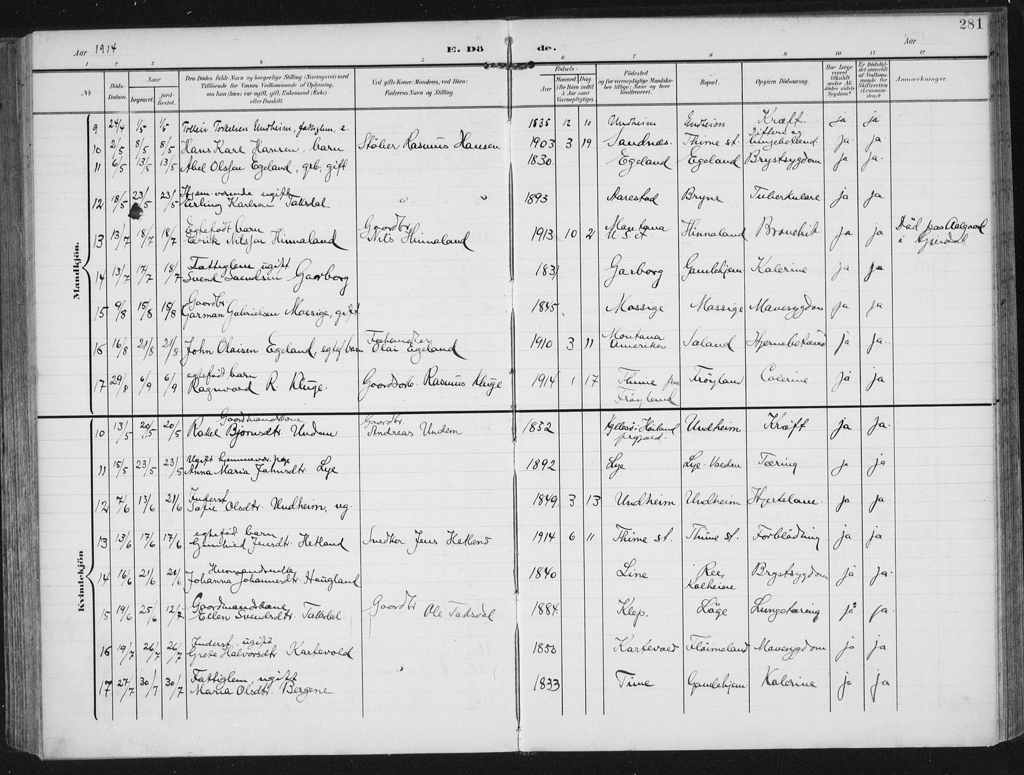 Lye sokneprestkontor, AV/SAST-A-101794/002/A/L0001: Parish register (official) no. A 12, 1904-1920, p. 281