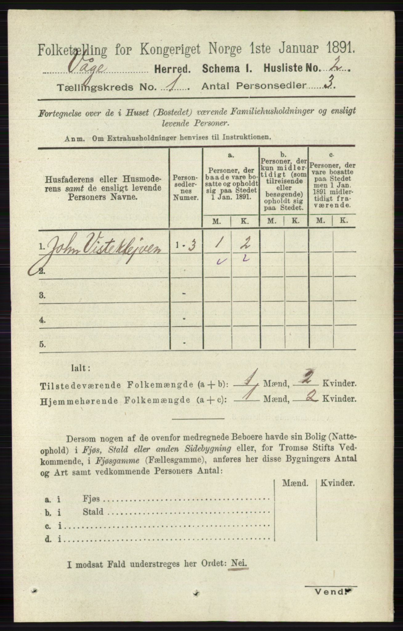 RA, 1891 census for 0515 Vågå, 1891, p. 33