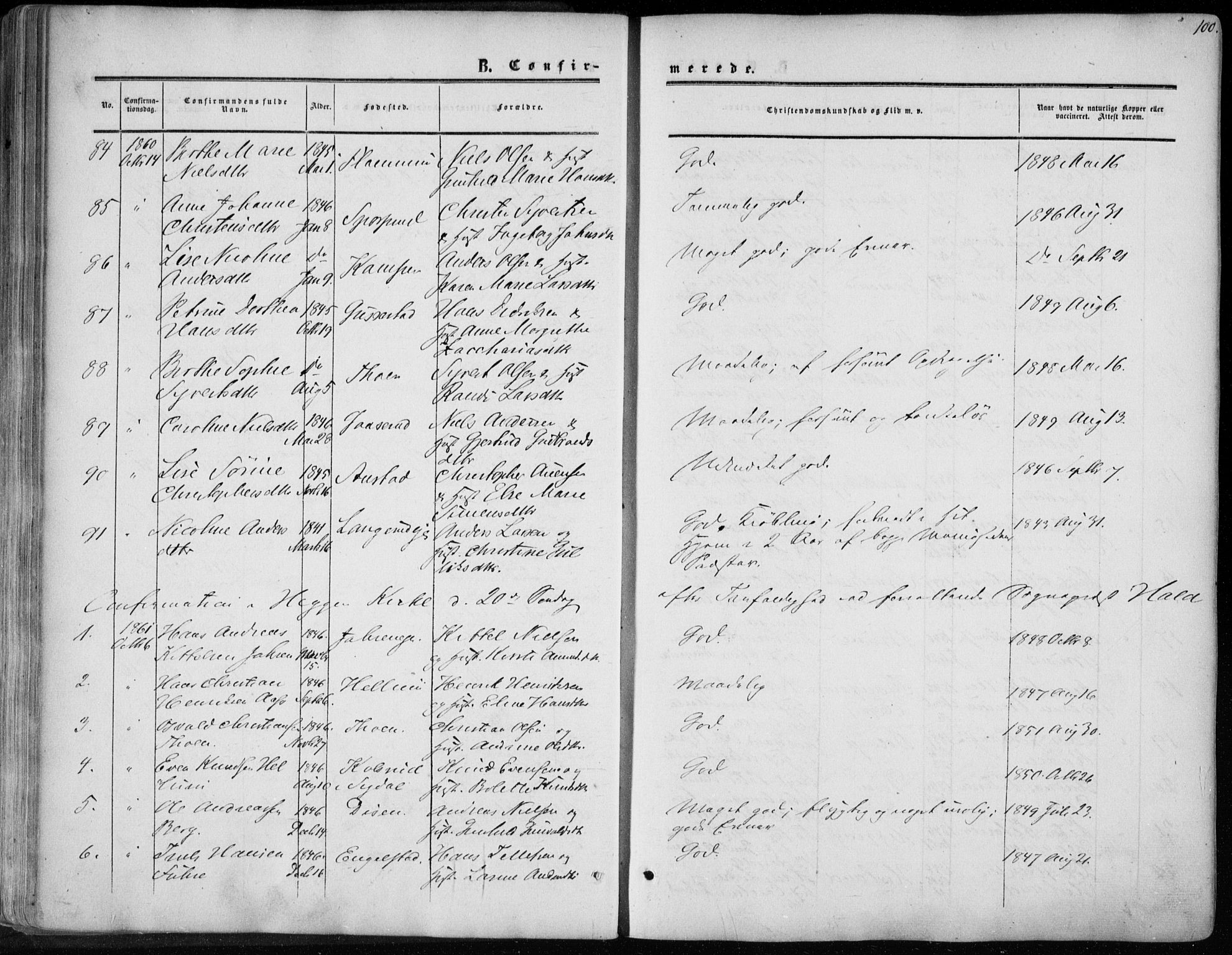 Modum kirkebøker, SAKO/A-234/F/Fa/L0009: Parish register (official) no. 9, 1860-1864, p. 100