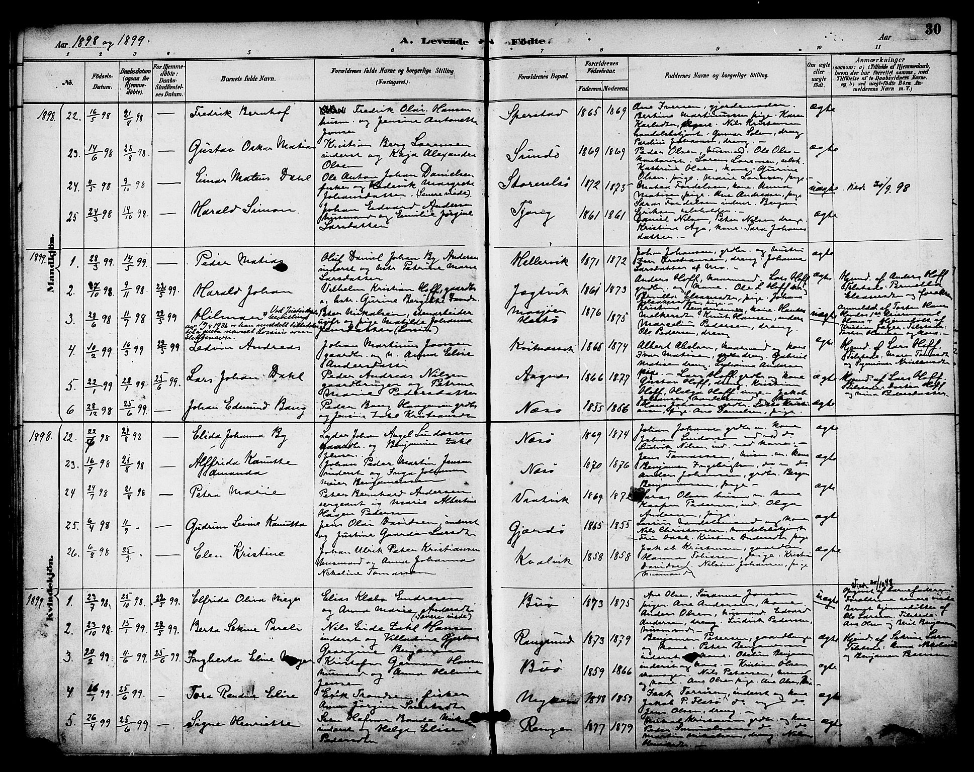 Ministerialprotokoller, klokkerbøker og fødselsregistre - Nordland, SAT/A-1459/841/L0610: Parish register (official) no. 841A14, 1890-1901, p. 30