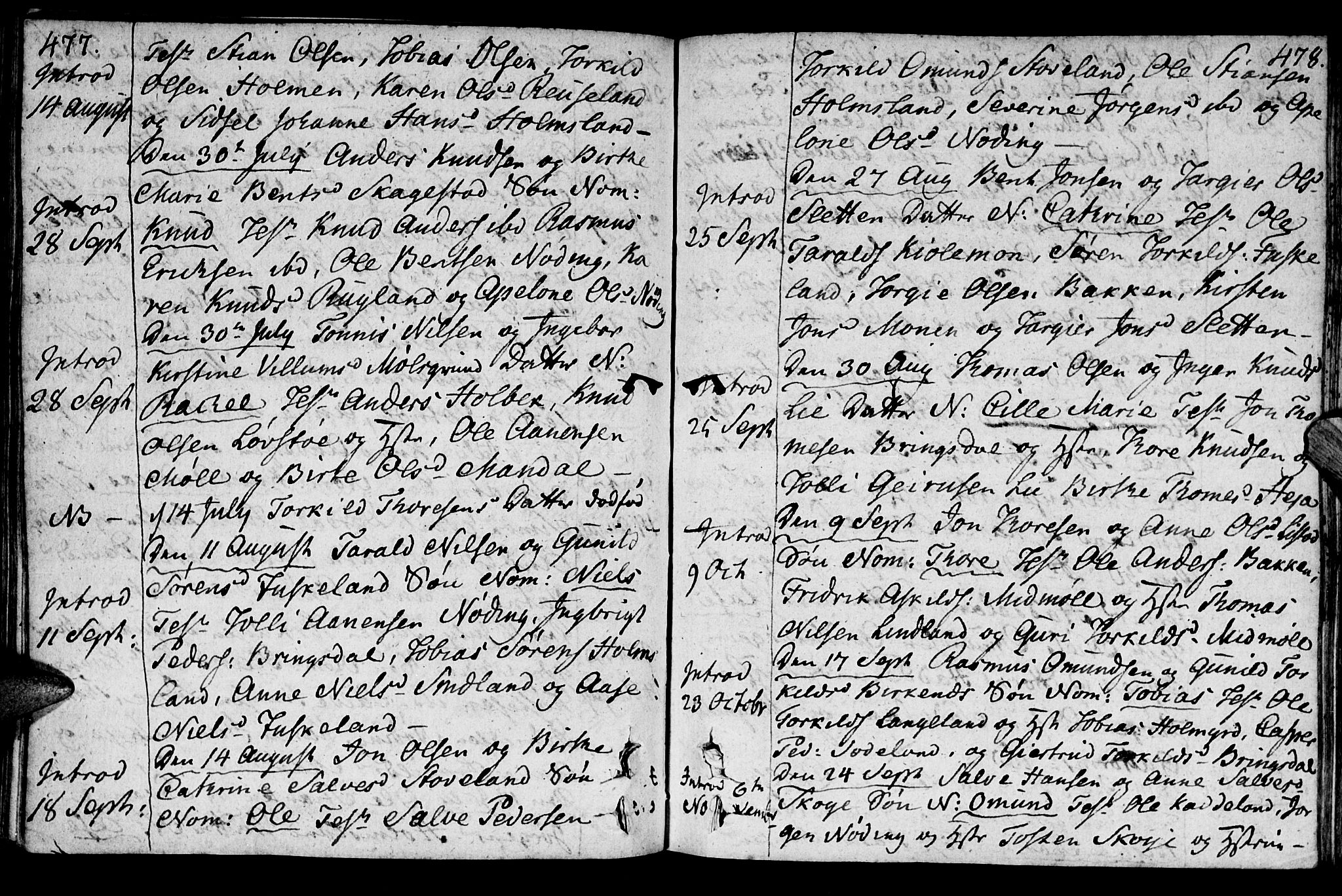 Holum sokneprestkontor, AV/SAK-1111-0022/F/Fa/Faa/L0003: Parish register (official) no. A 3, 1780-1821, p. 477-478