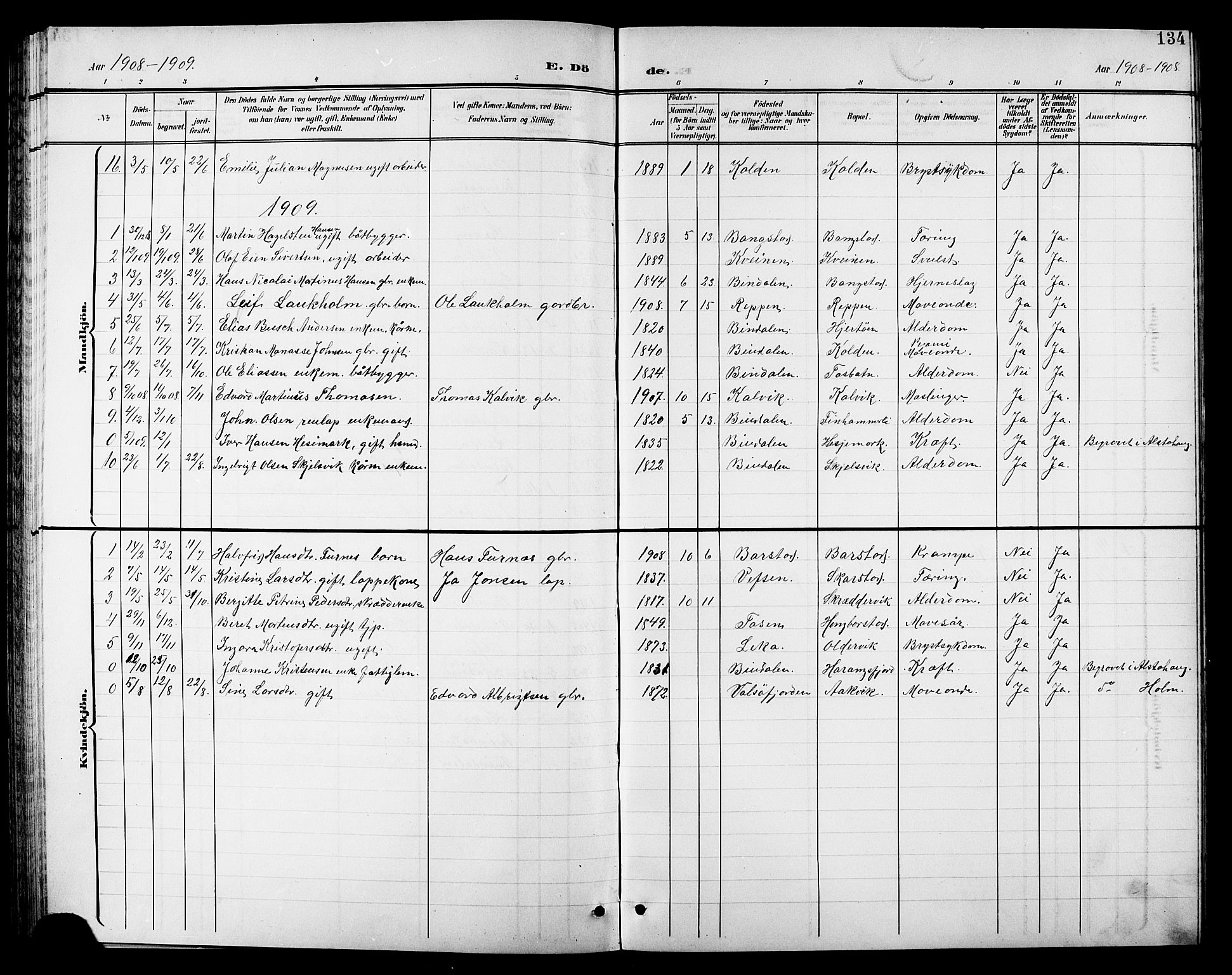 Ministerialprotokoller, klokkerbøker og fødselsregistre - Nordland, SAT/A-1459/810/L0161: Parish register (copy) no. 810C04, 1897-1910, p. 134